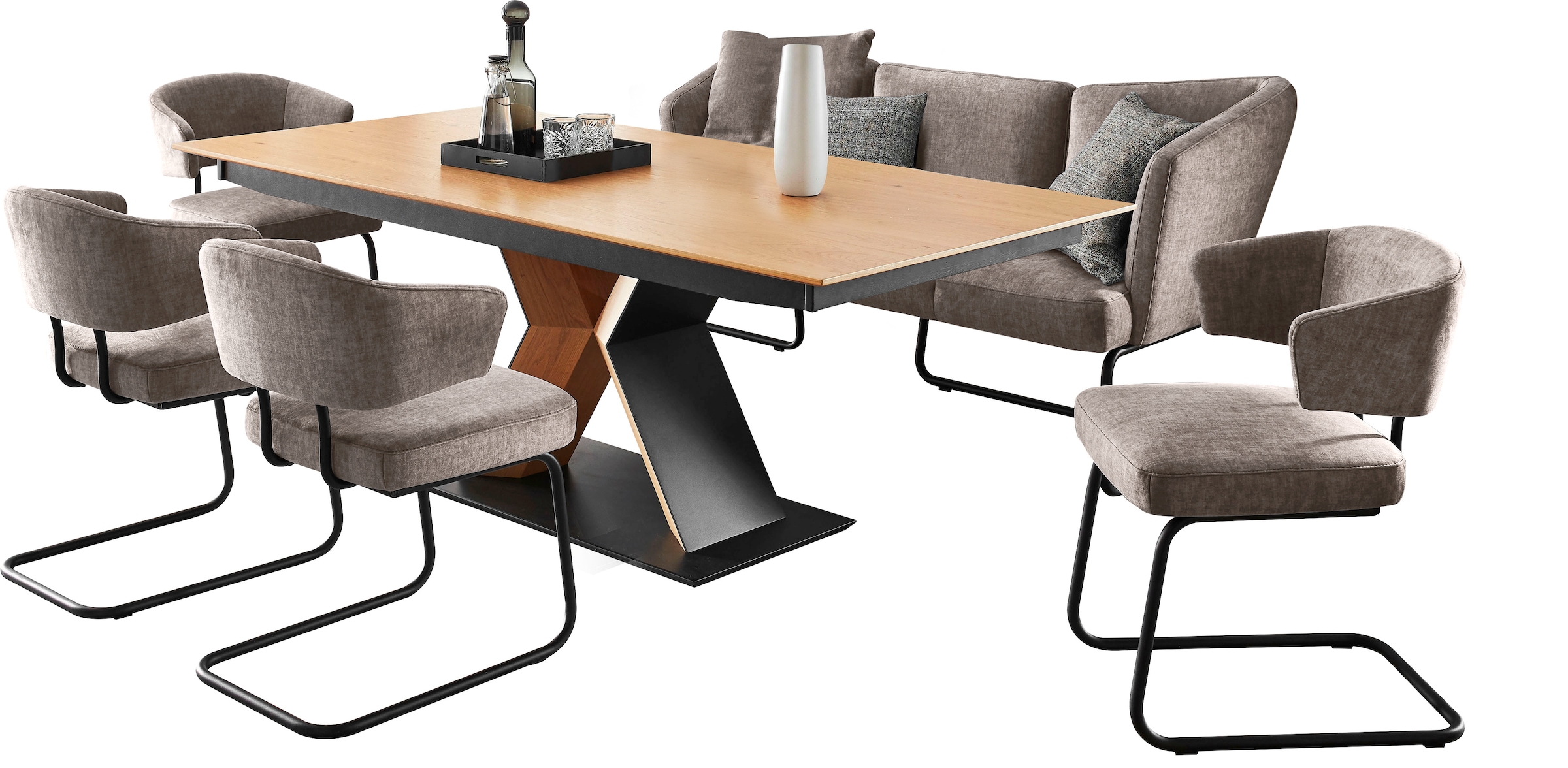 K+W Komfort & Wohnen Essgruppe »Mikkado Tube« 6 Stk. tlg. 4 Freischwinger und ein Funktionsesstisch