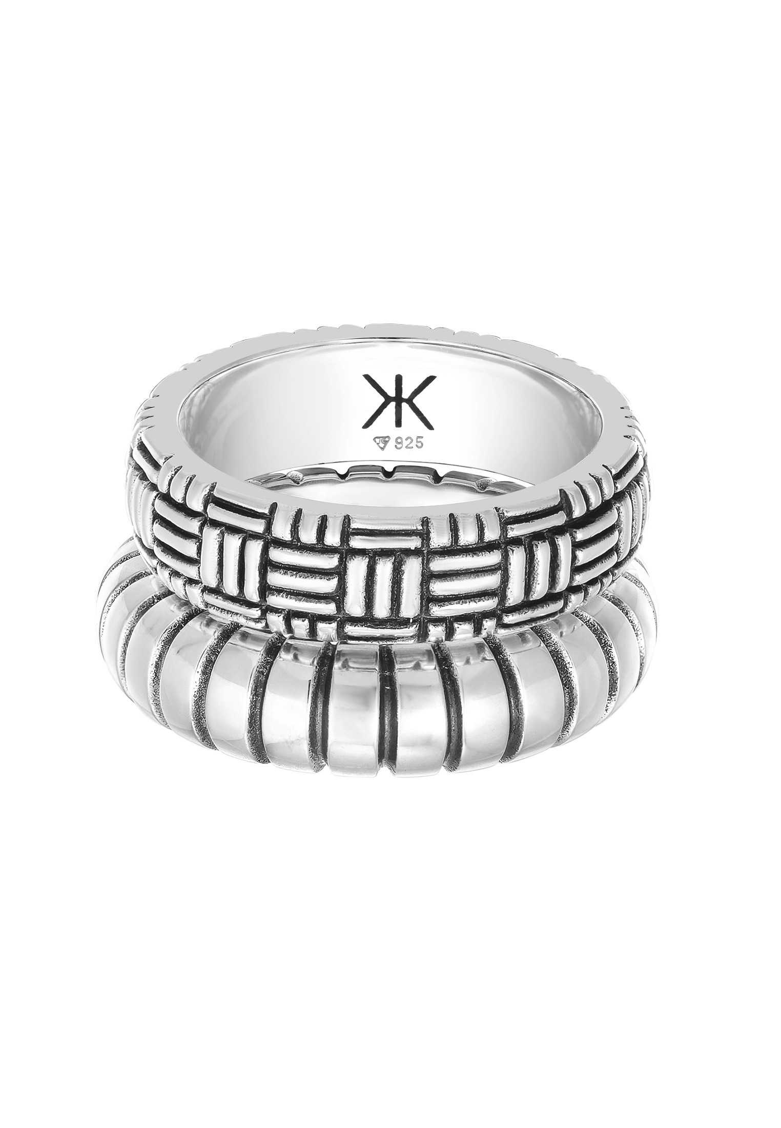 Kuzzoi Ring-Set »Ring Set Bandring Vintage Oxidiert 925 Silber«