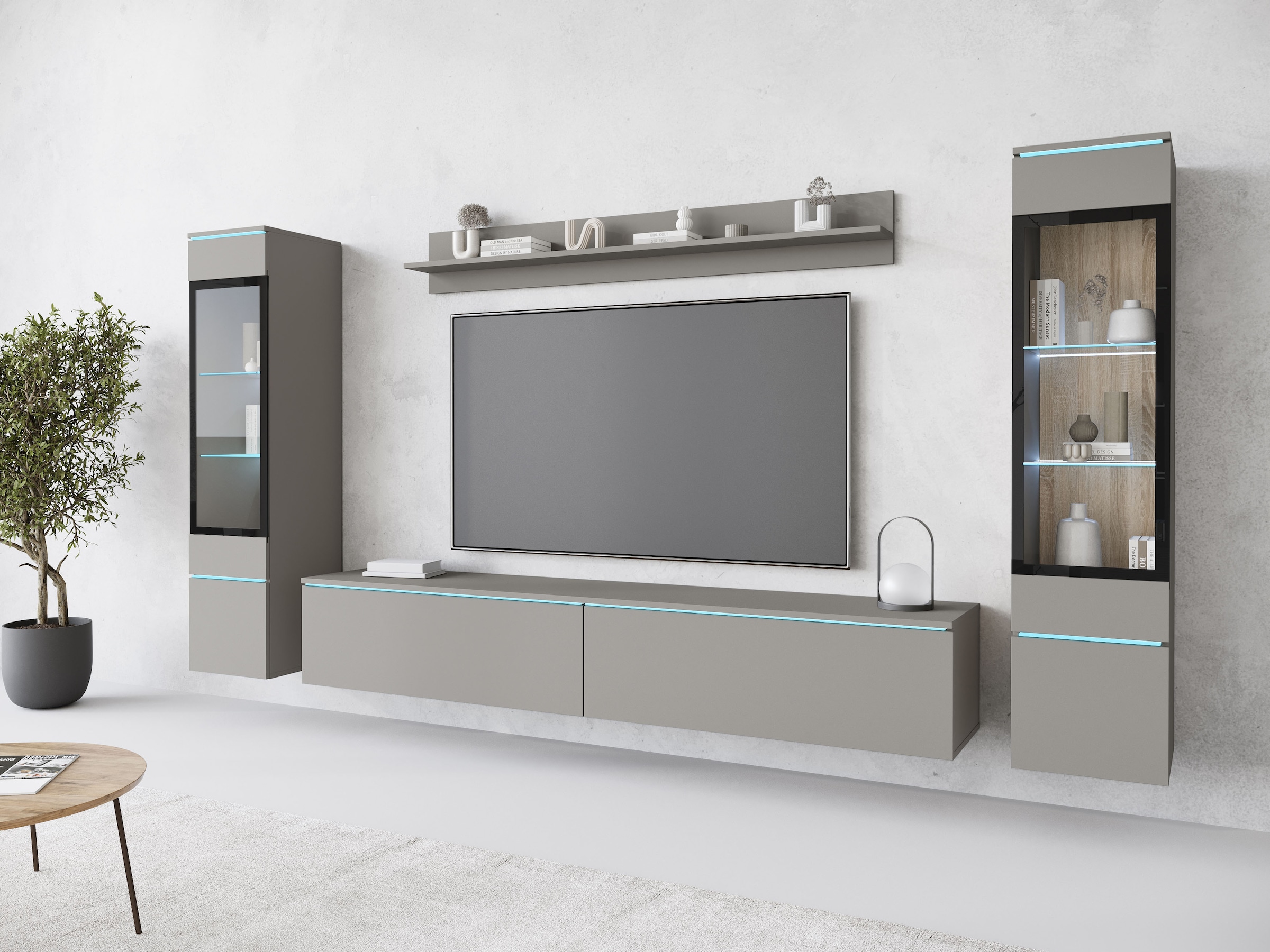 INOSIGN Wohnwand »VERA II, Vitrinen Türanschlag wechselbar«, (Komplett-Set, 4 St.), Vitrine mit Verglasung, stehend und hängend, inklusive Beleuchtung