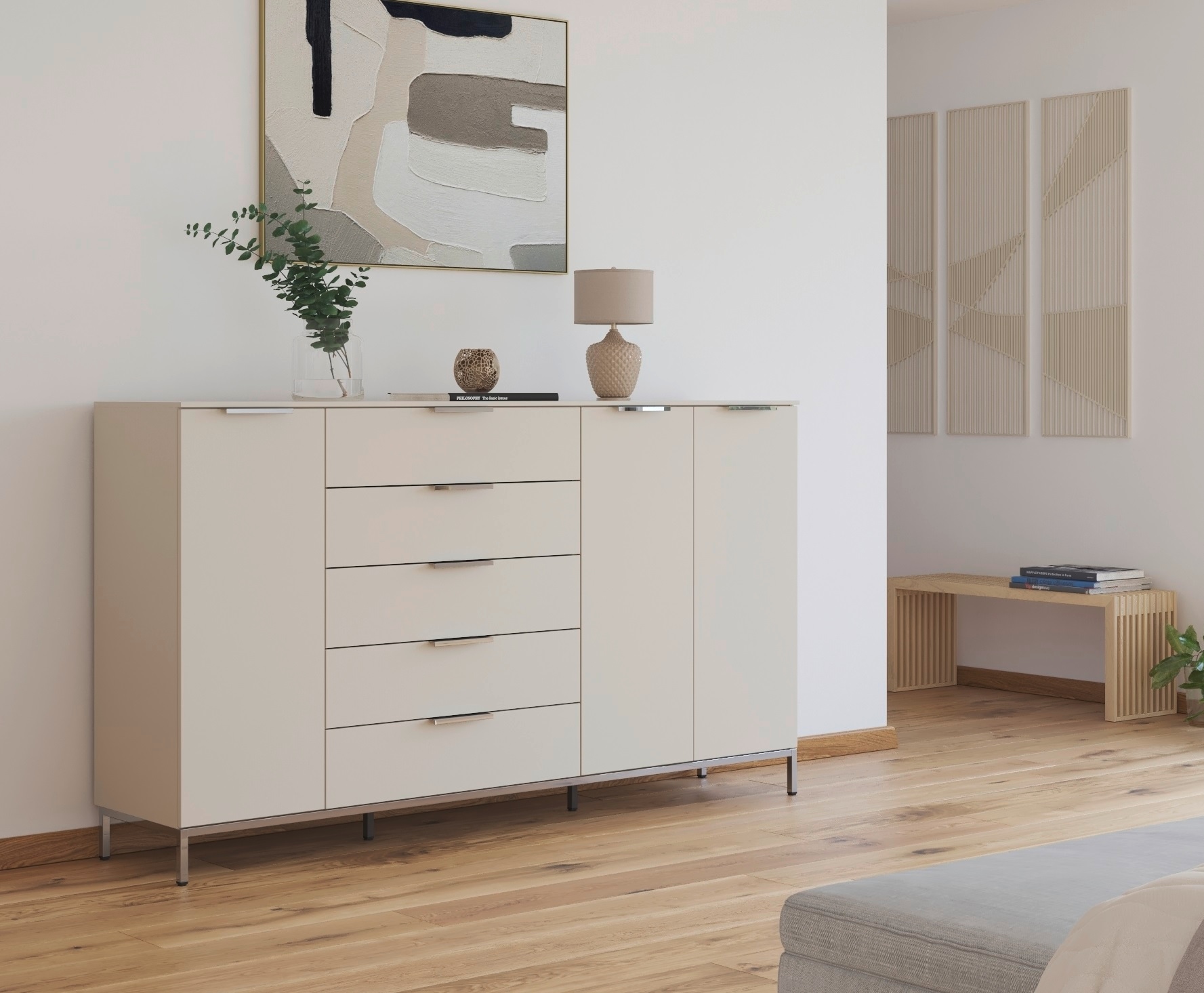 rauch Kombikommode »Kommode Türkommode Sideboard Kombikommode FLIPP«, (Breite 200 cm mit 4 Einlegeböden), 3-türig mit 5 Schubladen und Soft-Close-Funktion