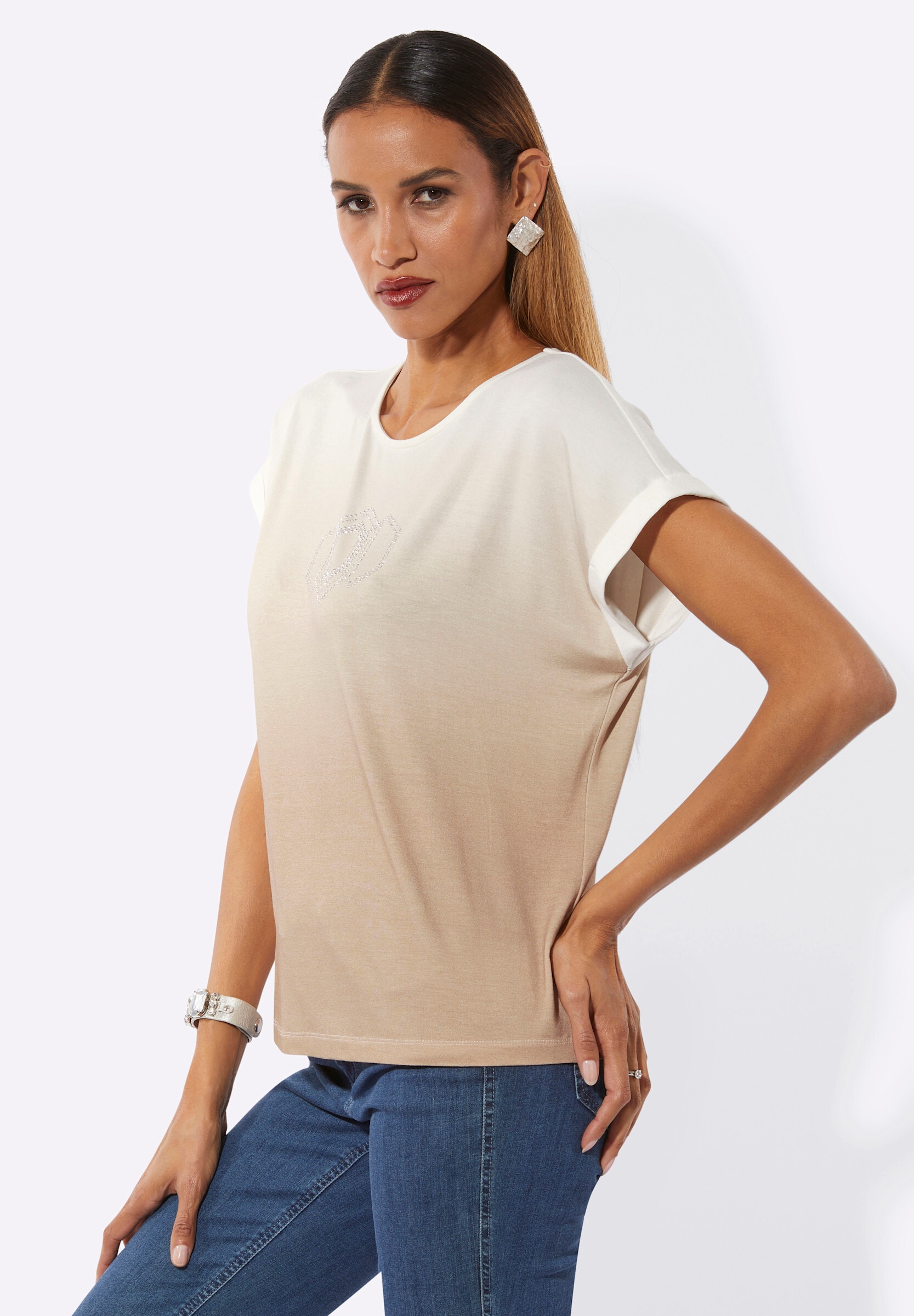 creation L T-Shirt »Shirt Rundhalsshirt mit platziertem Druckmuster«