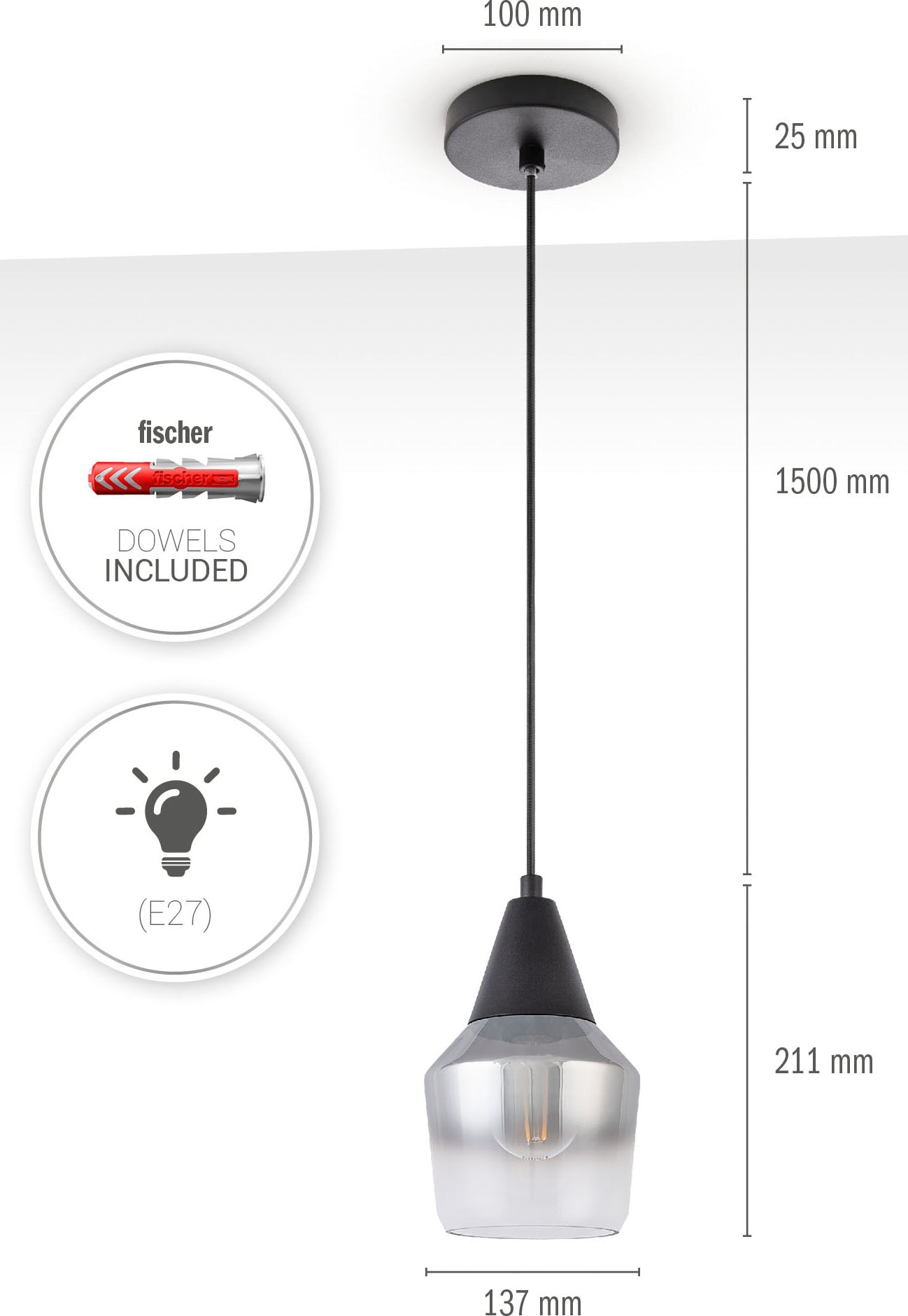 Online Modern Lampenschirm E27 Pendelleuchte Home Shop im OTTO Vintage Deckenlampe Glas Esstisch Paco Industrial »DIANA«,