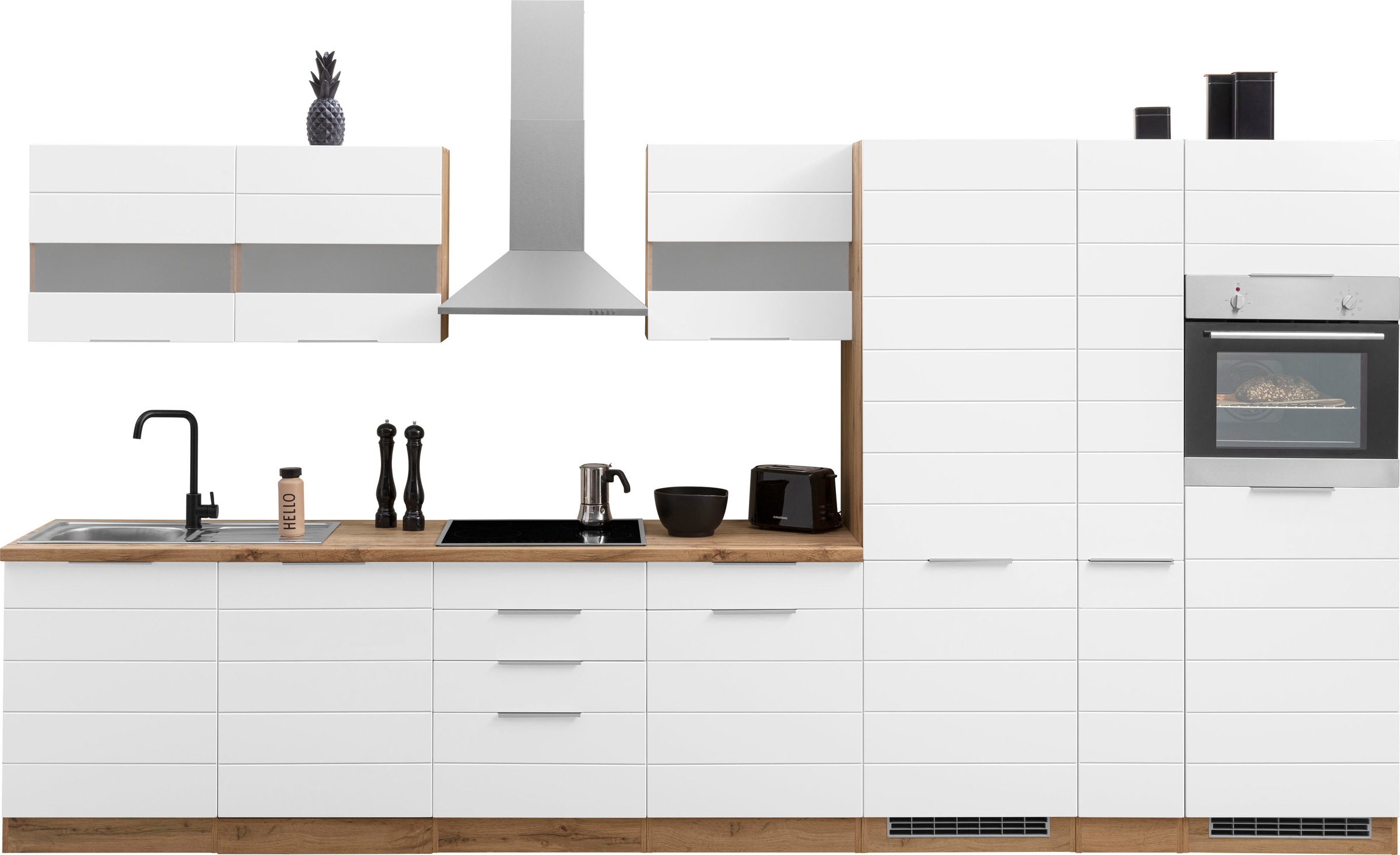 Küche »KS-Luhe«, 390 cm breit, wahlweise mit oder ohne E-Geräten, gefräste MDF-Fronten