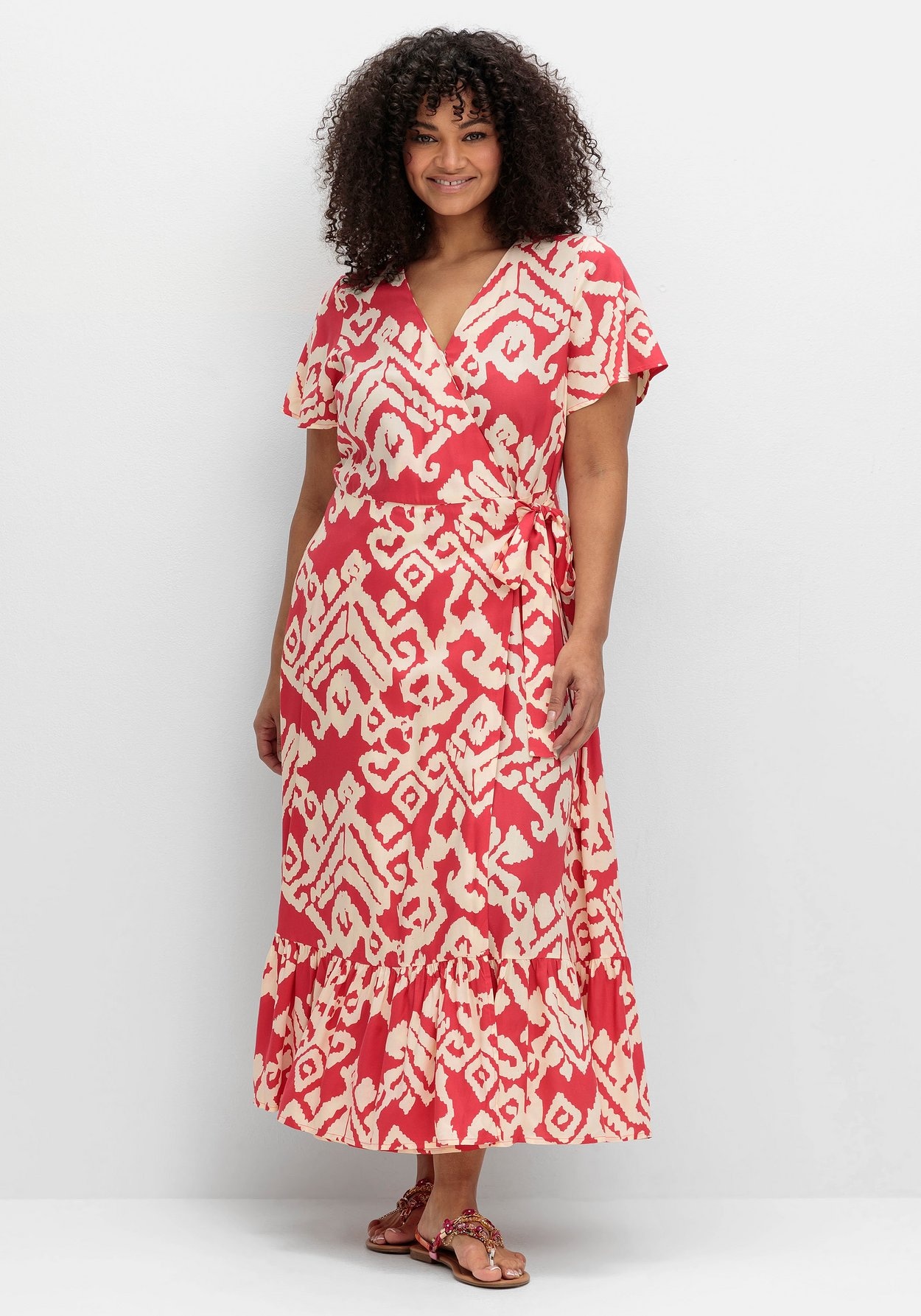 Sheego Maxikleid »Maxikleid in Wickeloptik, mit Grafikprint«