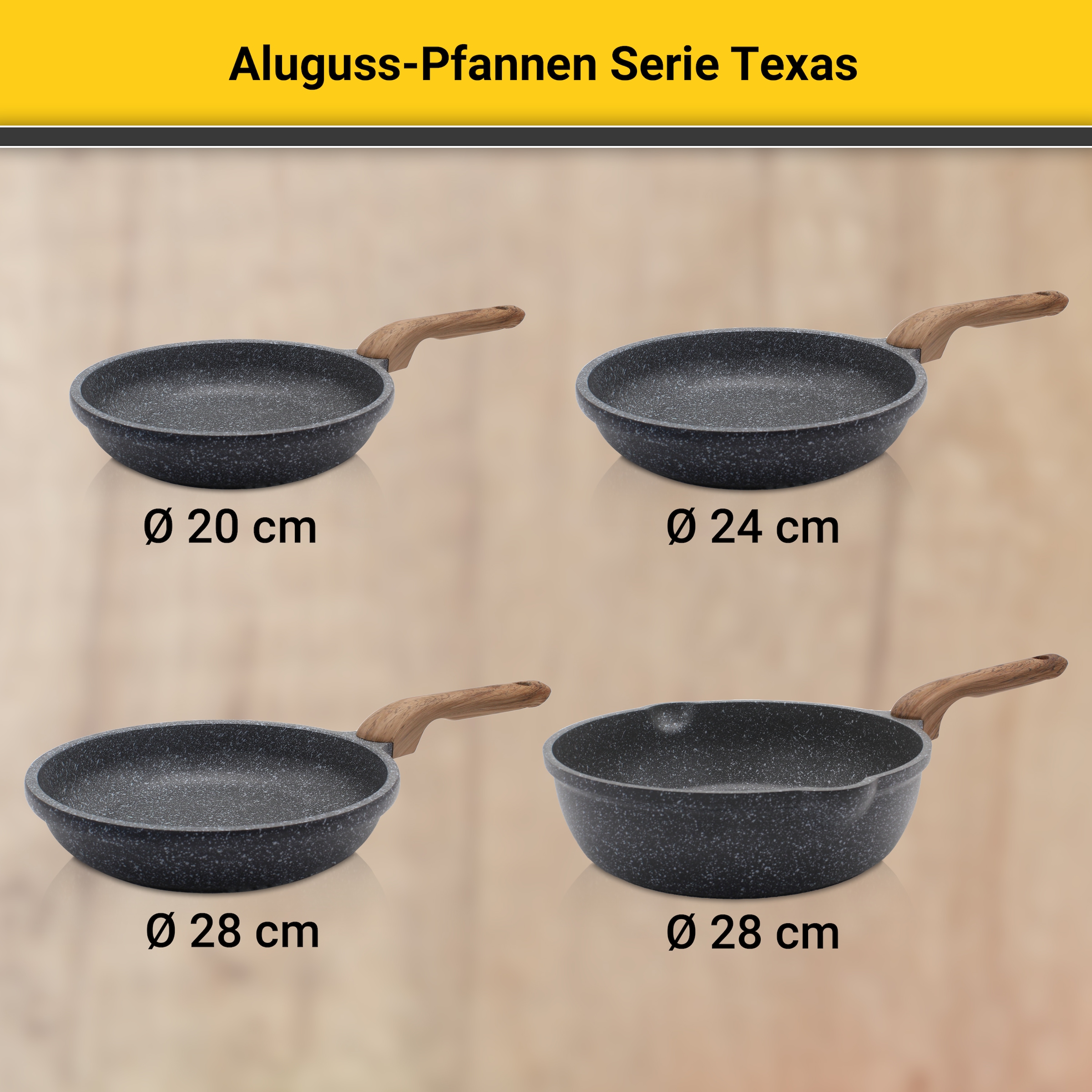 Krüger Bratpfanne »Aluguss Pfanne flach Texas«, Aluminiumguss, (1 tlg.), für Induktions-Kochfelder geeignet