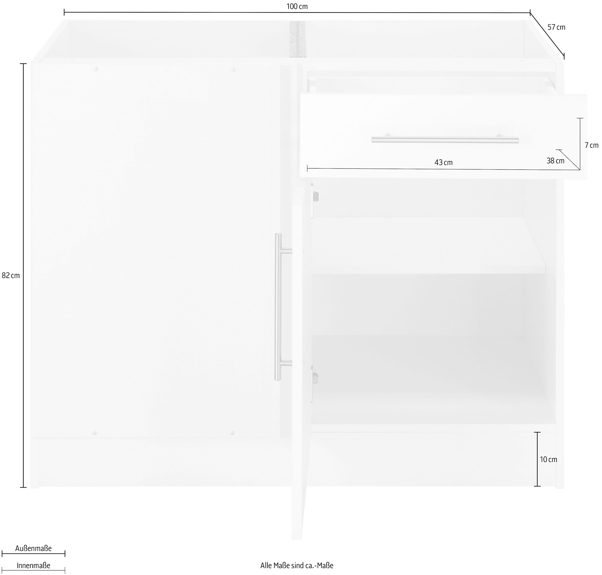 wiho Küchen Eckunterschrank »Cali«, 100 cm breit, Planungsmaß 110 cm, ohne Arbeitsplatte