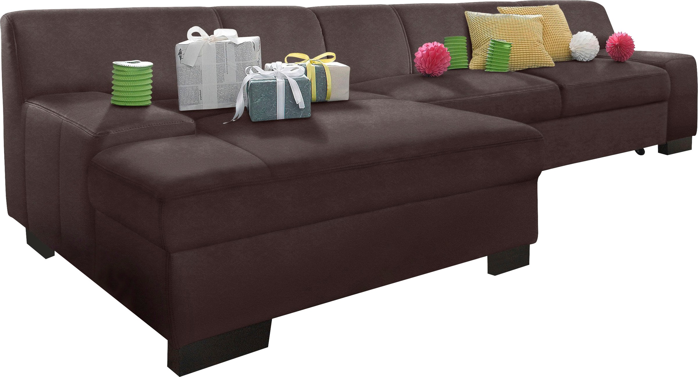 DOMO collection Ecksofa »Norma, elegant und modern, mit flachen Armlehnen, L-Form«, wahlweise mit Bettfunktion
