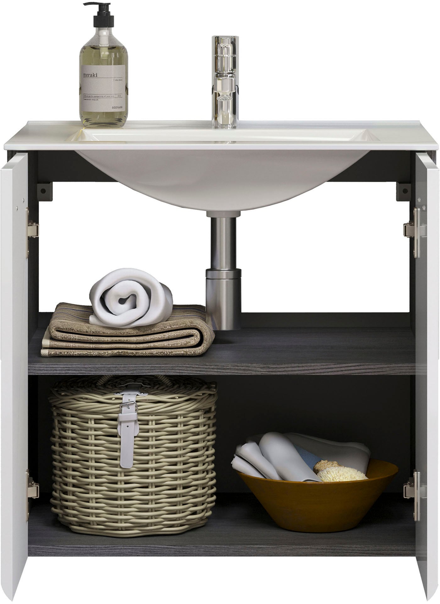 welltime Badmöbel-Set »Ravenna«, (3 St.), Badmöbel hängend Hochschrank, Waschtisch und Spiegelschrank in Weiß