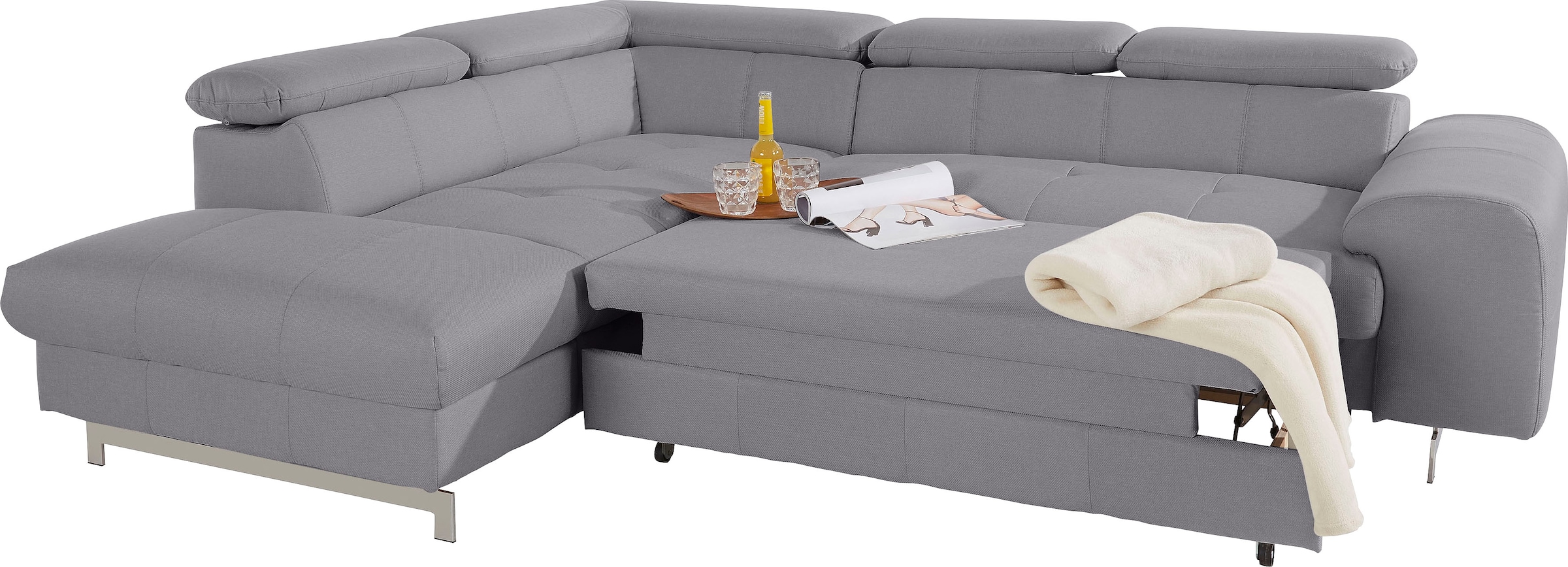 COTTA Polstergarnitur »Chef L-Form«, (Set, 2 tlg.), Set bestehend aus: Ecksofa mit Kopfteilverstellung & Hocker