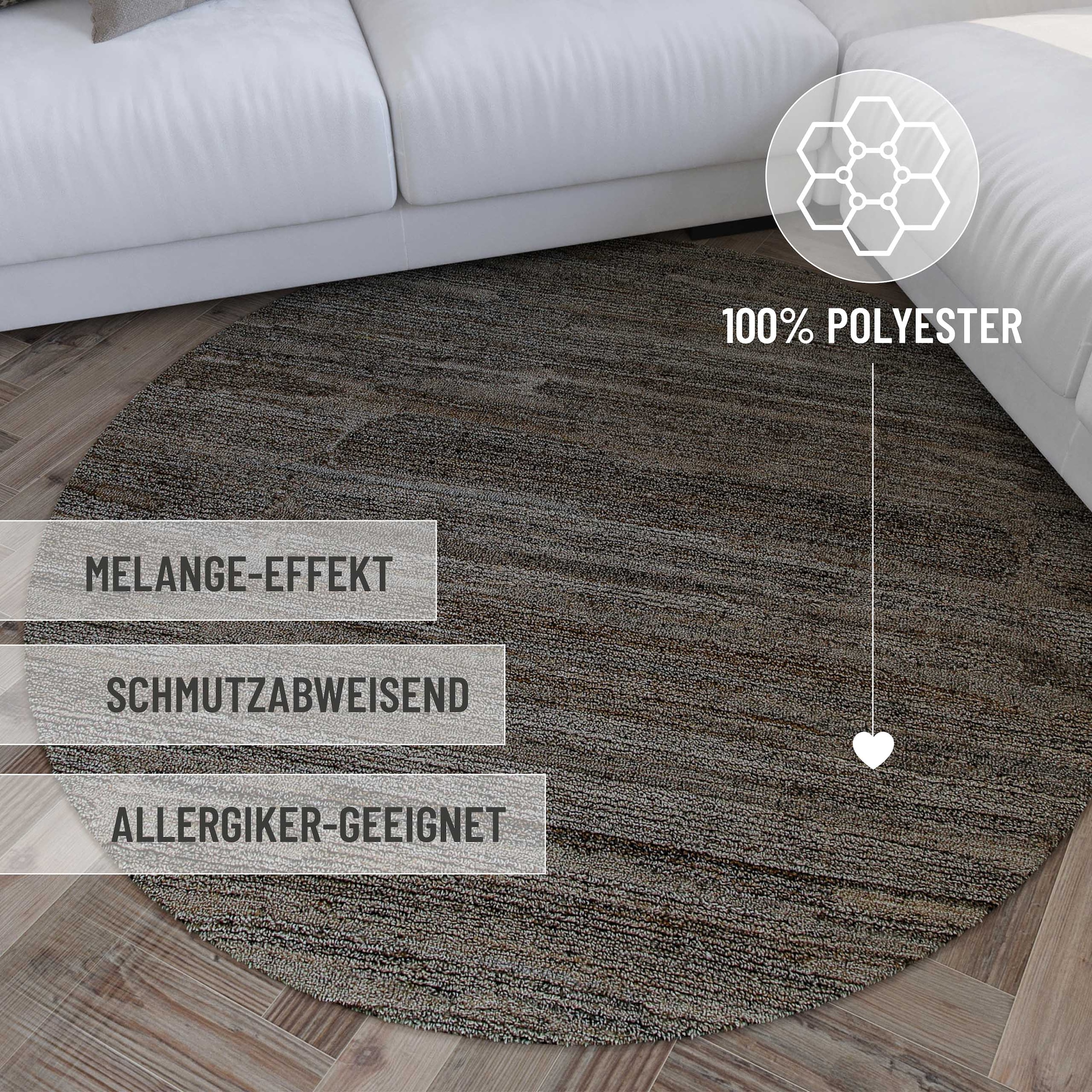 Wecon home Teppich »Hamptons EIGHTEEN«, rund, 15 mm Höhe, Kurzflor, Wohnzimmer, Schlafzimmer, elegant, robust, Streifen Design