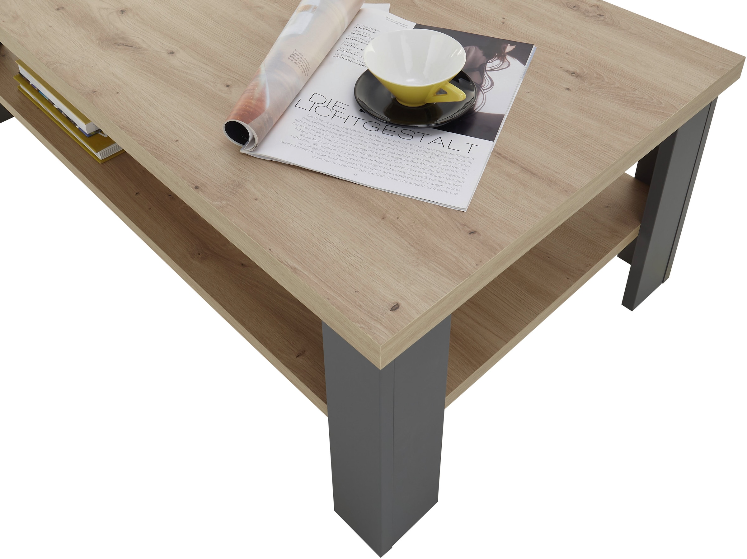 Stolkom Couchtisch »Venezia Wohnzimmertisch, Eiche Artisan Dekor, BxHxT 115x40x65 cm«, Ablageboden, Absetzungen alufarben, Klassisches Design