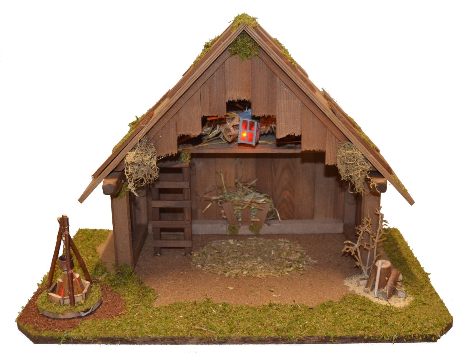 Alfred Kolbe Krippe »Krippenstall mit Trafo«, (Set), mit Laterne Lagerfeuer Hackstock 11 cm Figuren 11tlg.