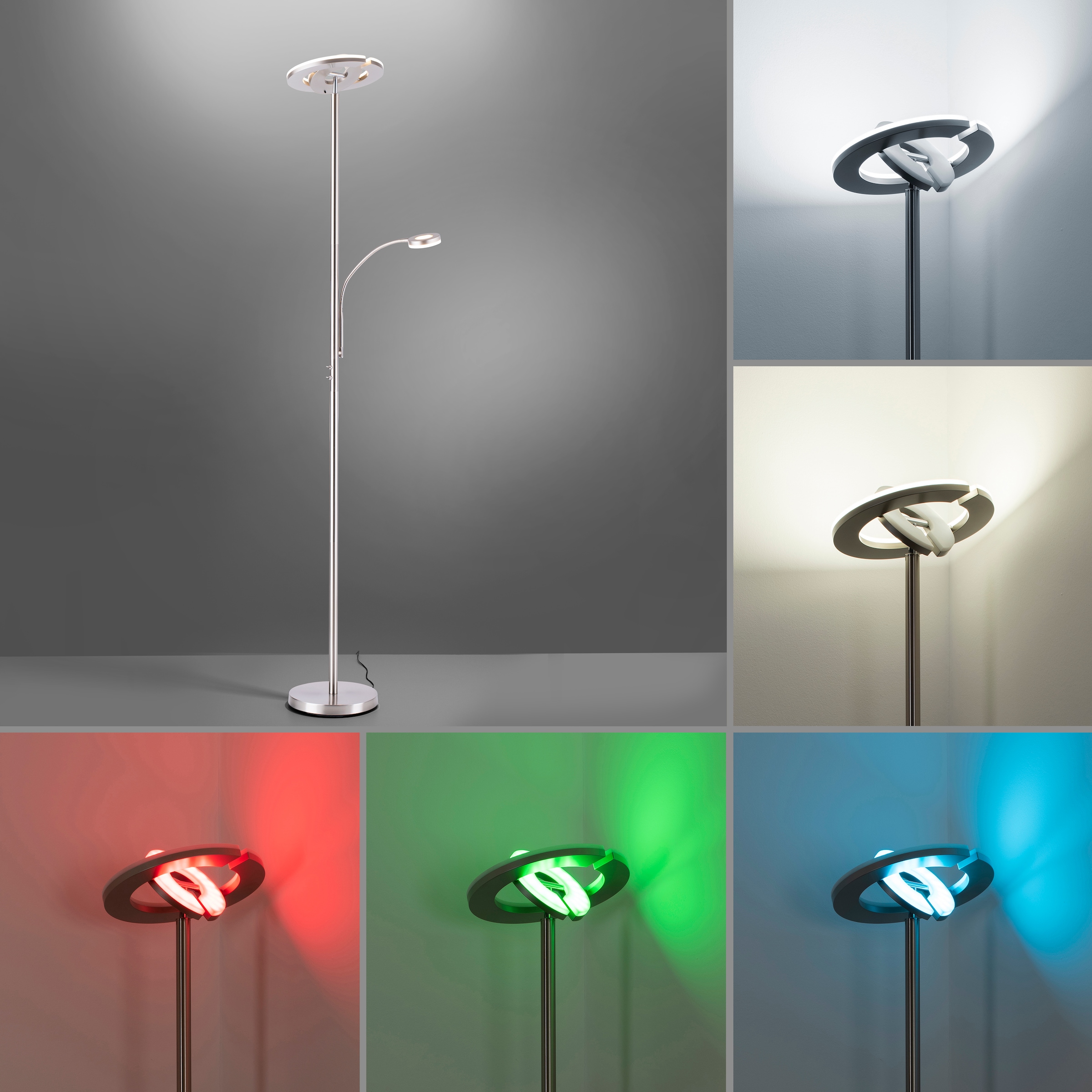JUST LIGHT Stehlampe »Ls-ROCCO«, 2 Infrarot Smarthome OTTO flammig-flammig, Shop bestellen inkl., im fähig RGB+tunable Fernbedienung, white, Online