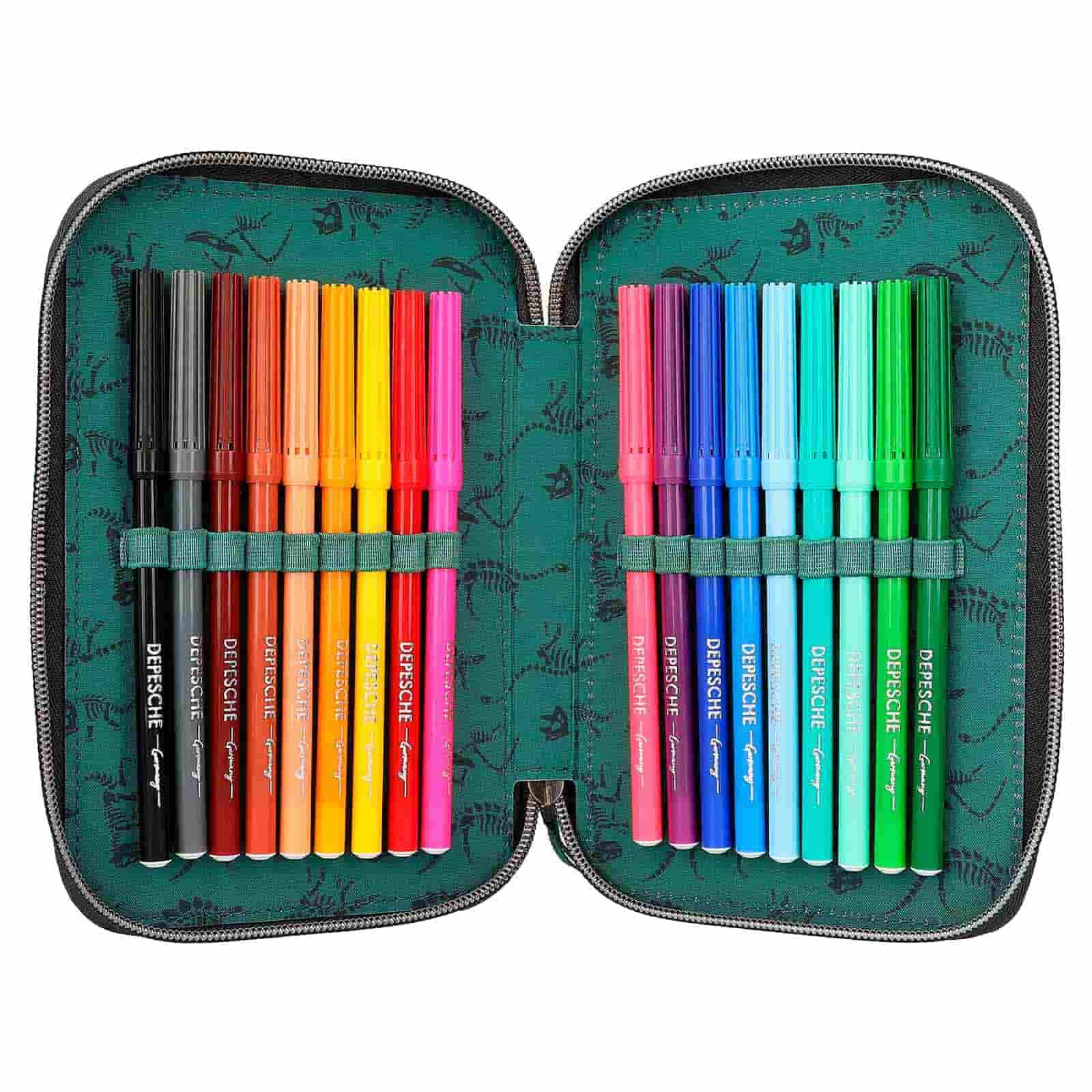 Depesche Buntstift »3-Fach Federtasche mit 3D Effekt Dino World 20 x 13 cm grün«