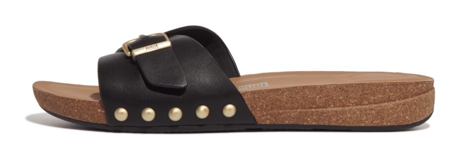 Fitflop Pantolette »IQUSHION ADJUSTABLE BUCKLE LEATHER SLIDES«, Sommerschuh, Schlappen mit verstellbarer Bandage