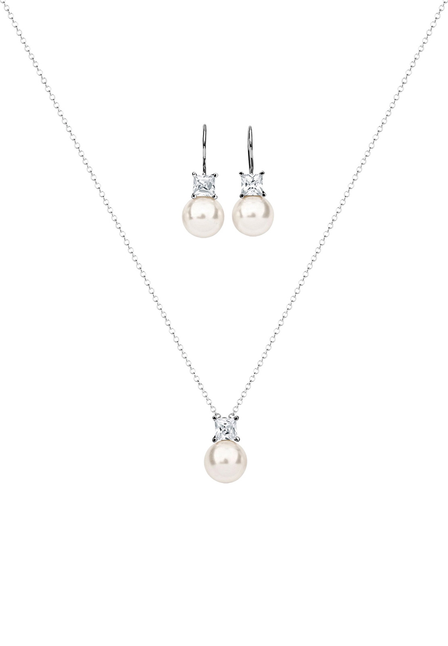 Nenalina Ohrring und Ketten Set »Schmuckset Zirkonia Synthetische Perle 925 Silber«