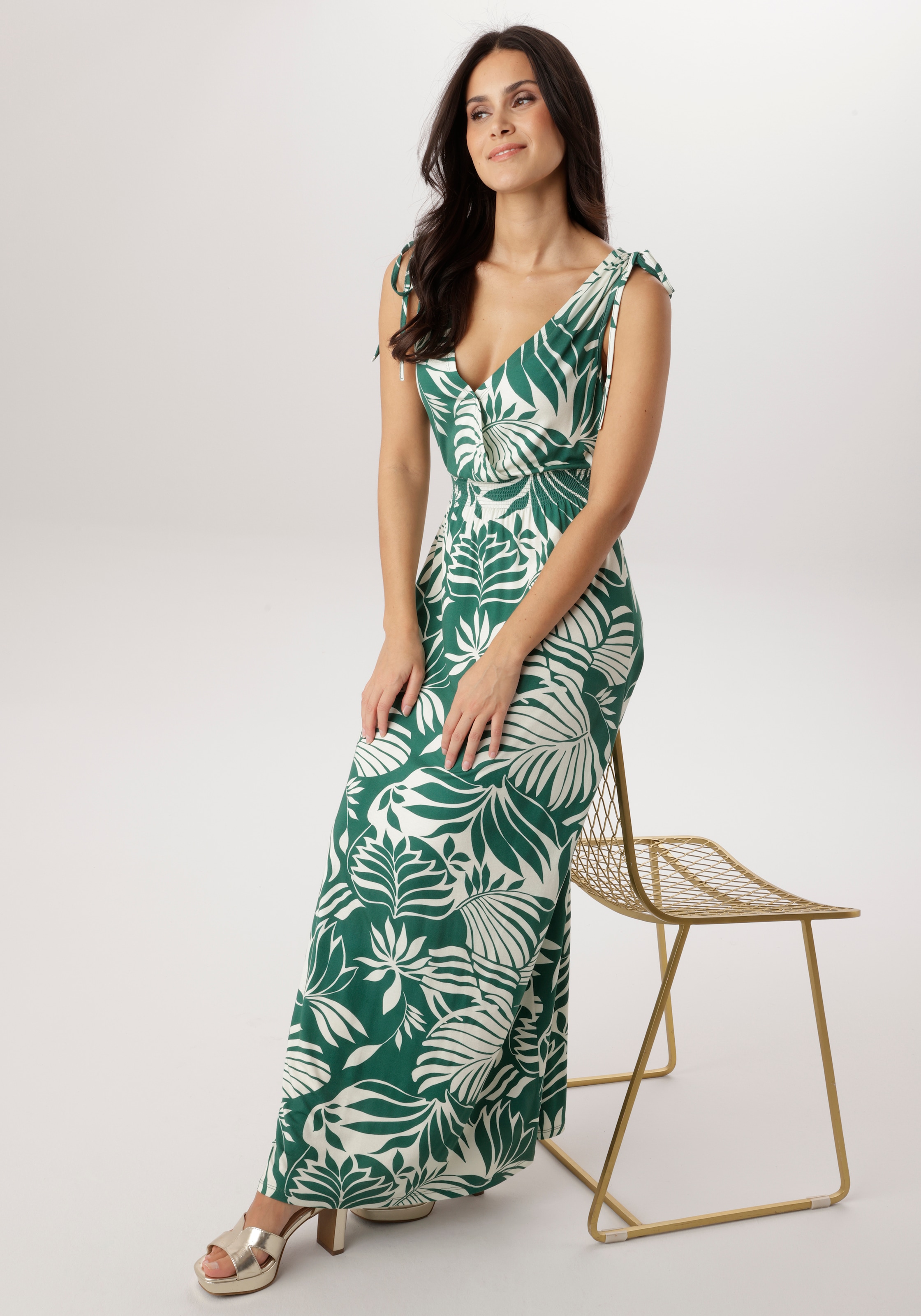 Aniston SELECTED Sommerkleid mit breiten Trägern zum Raffen - NEUE KOLLEKTION