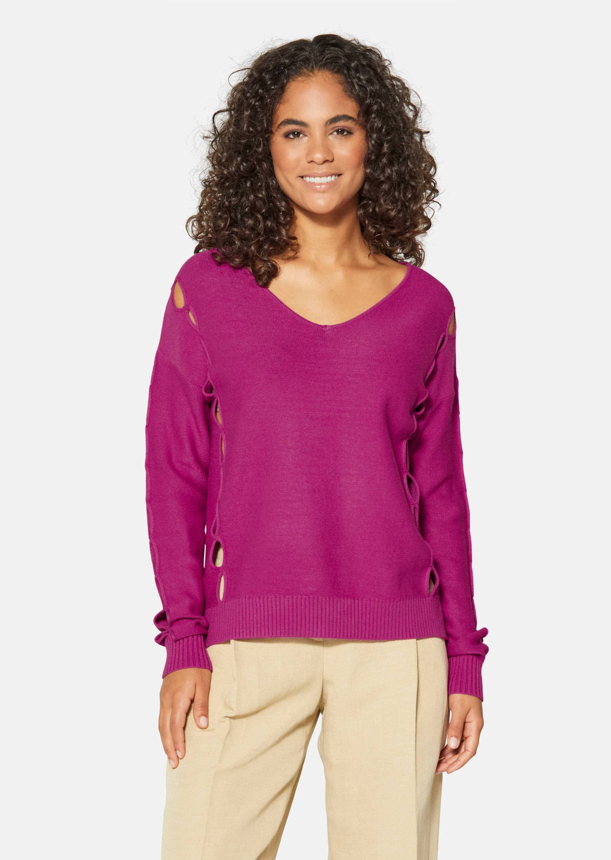 MADELEINE Longpullover »Pullover Strickpullover mit Cut-Outs und V-Ausschnitt«