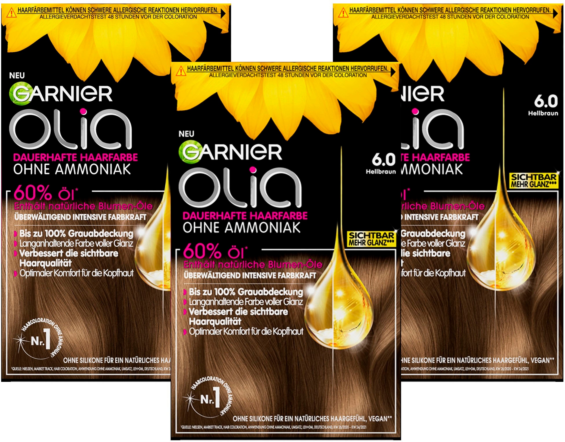 GARNIER Coloration »Garnier Olia dauerhafte Haarfarbe«, (Set, 3 tlg.), Ölbasis