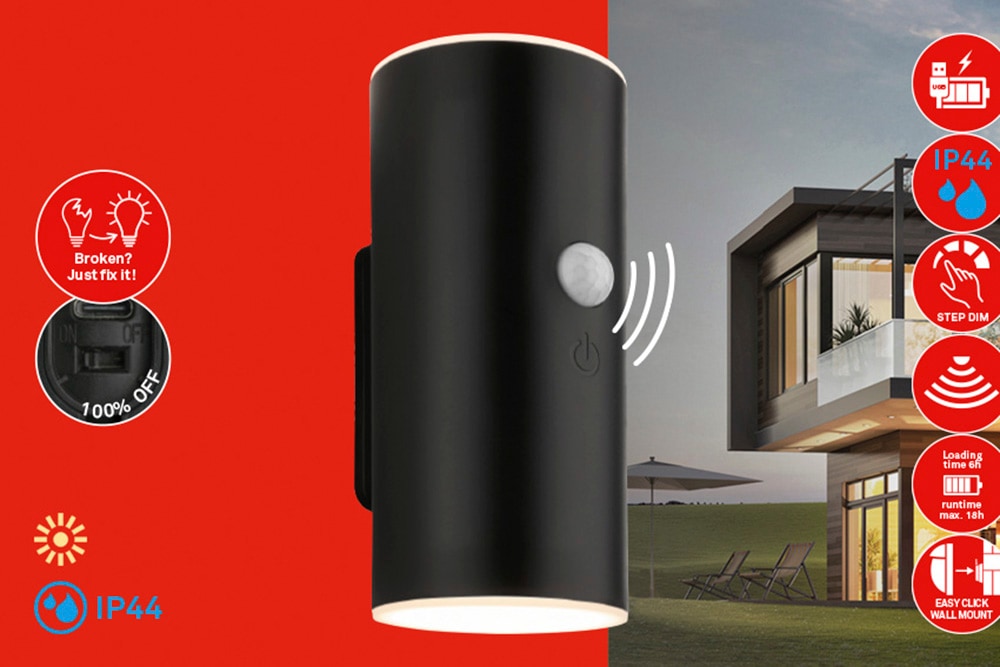 Briloner Leuchten LED Außen-Wandleuchte »SUDA« LED-Modul 1 Stk. 7x8,5x15,5 cm, Akku tauschbar, Indoor/Outdoor, Balkon, Hauswand