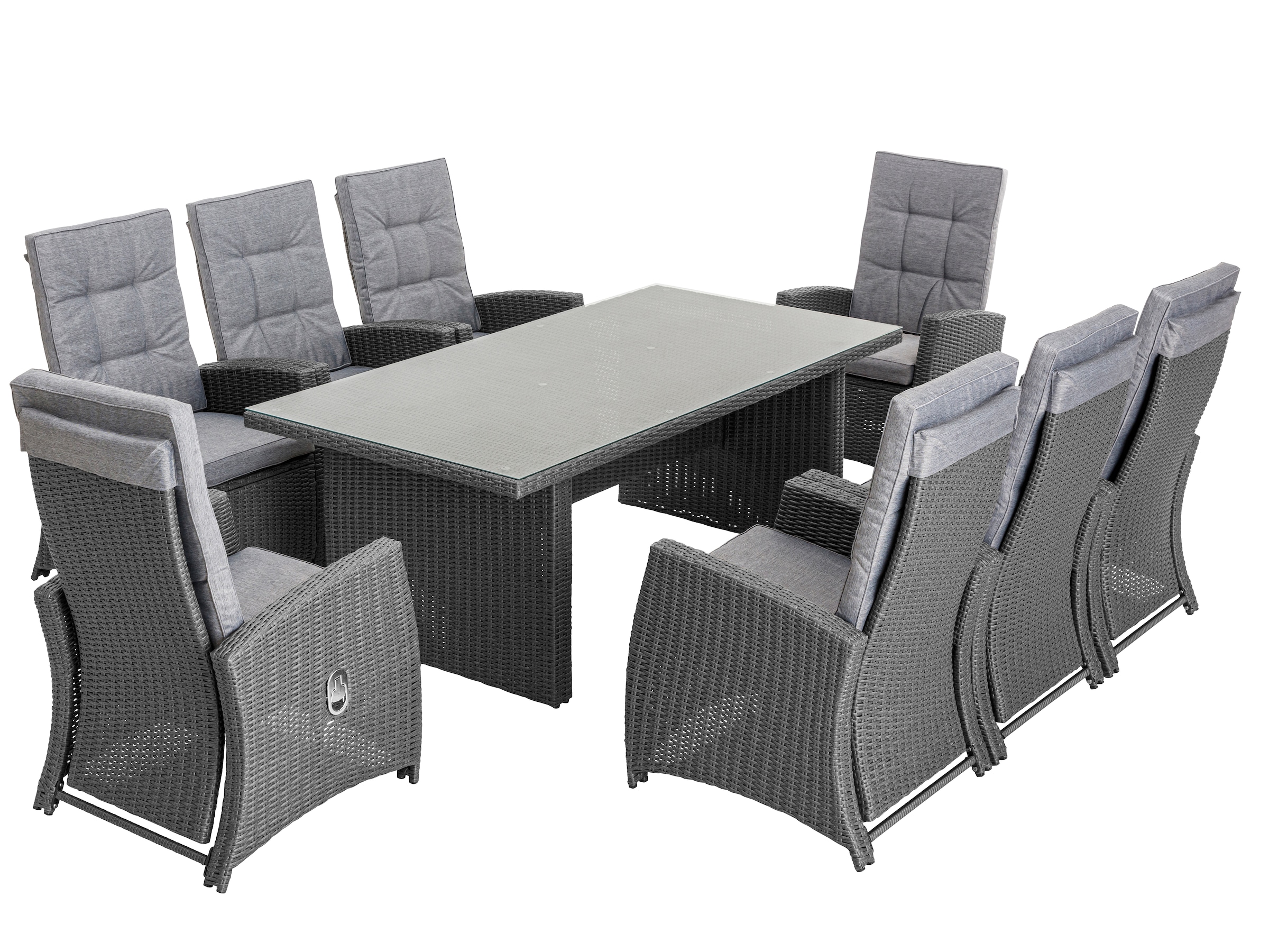 KONIFERA Garten-Essgruppe »»New Paris«« Set, 8 Sessel, Rückenlehne verstellbar, Tisch 100x200x75 cm, inkl. Auflagen, 25 Stk. tlg. Aluminium/Polyrattan