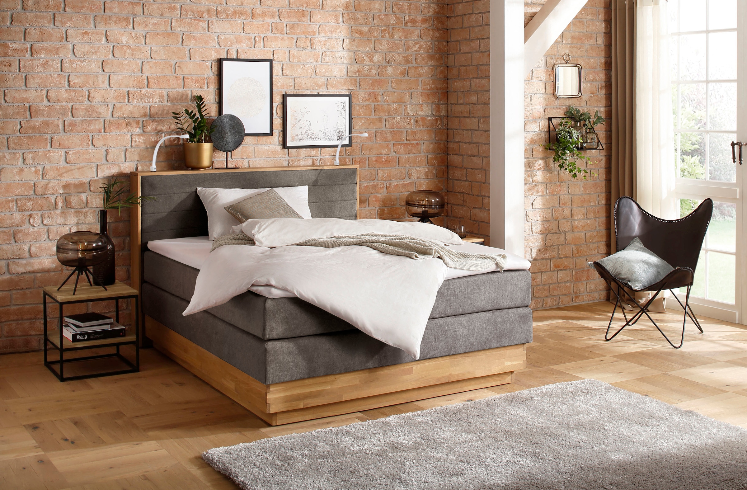 Home affaire Boxspringbett »Cavan« Eiche, inkl. Bettkasten & Topper, verschiedene Härtegrade (auch H4)