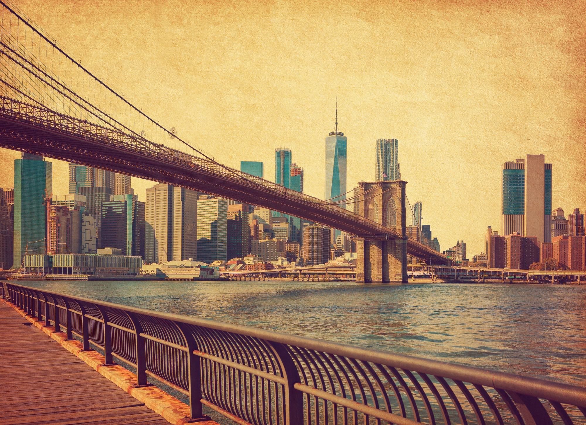 Papermoon Fototapete »NEW YORK-RETRO BROOKLYN BRIDGE MANHATTAN SKYLINE STADT«