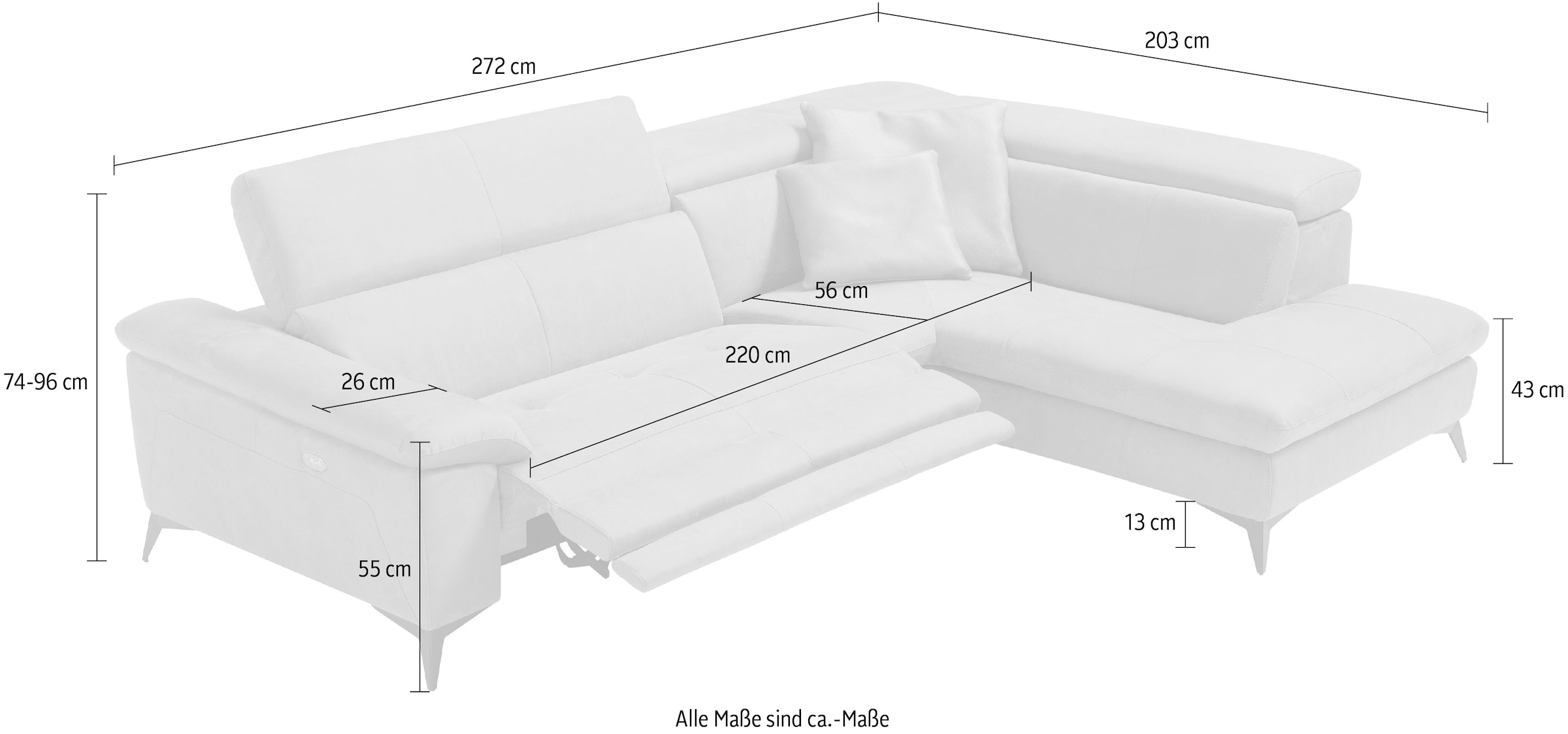 Egoitaliano Ecksofa »Martine, Multifunktionssofa mit Komfortfunktionen, edel und bequem« mit Ottomane, elektrischer Relaxfunktion und Kopfteilverstellung