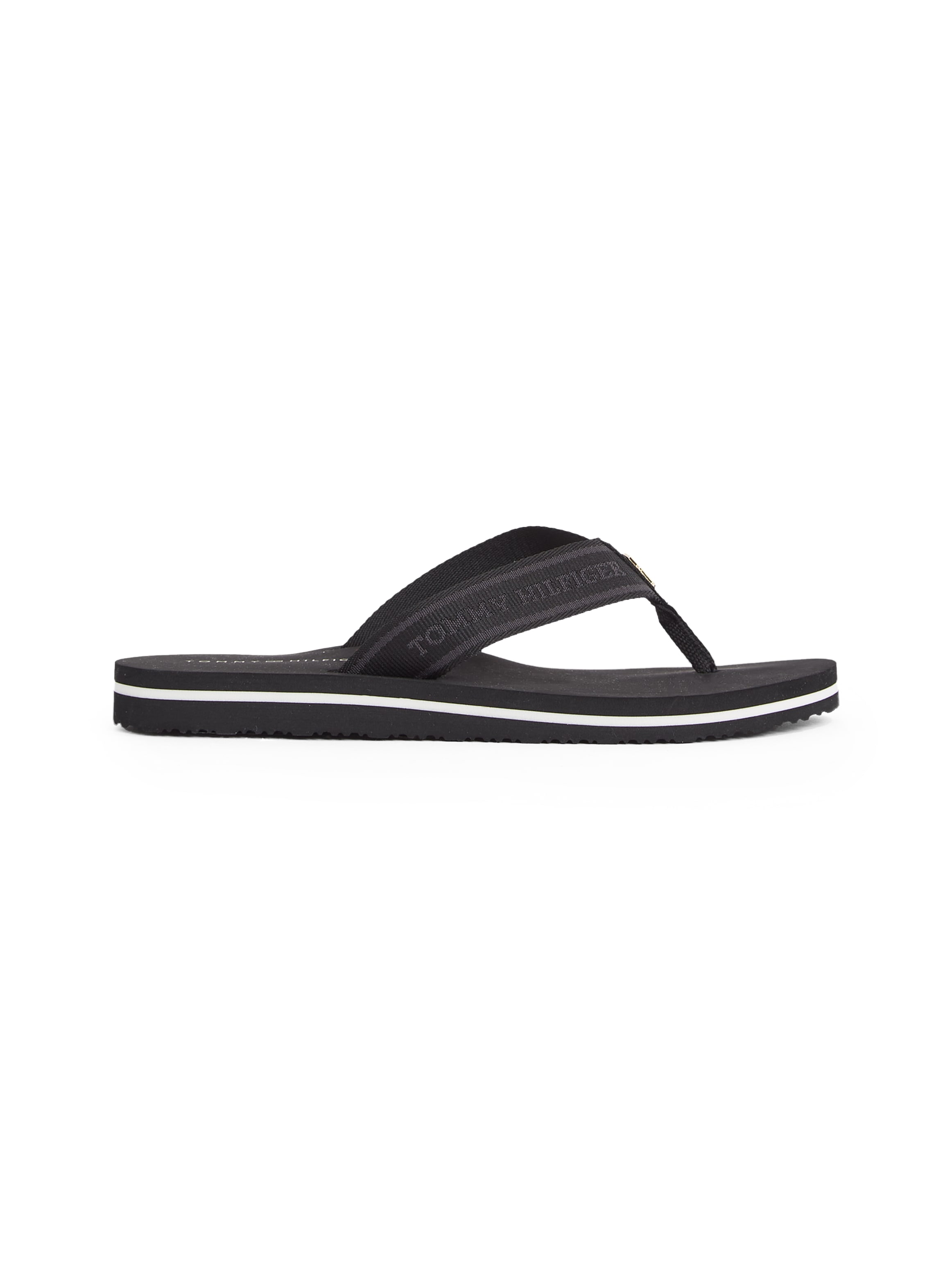 Tommy Hilfiger Zehentrenner »HILFIGER WEBBING BEACH SANDAL«, Sommerschuh, Flats, Bequemschuh, Dianette mit zweifarbiger Sohle