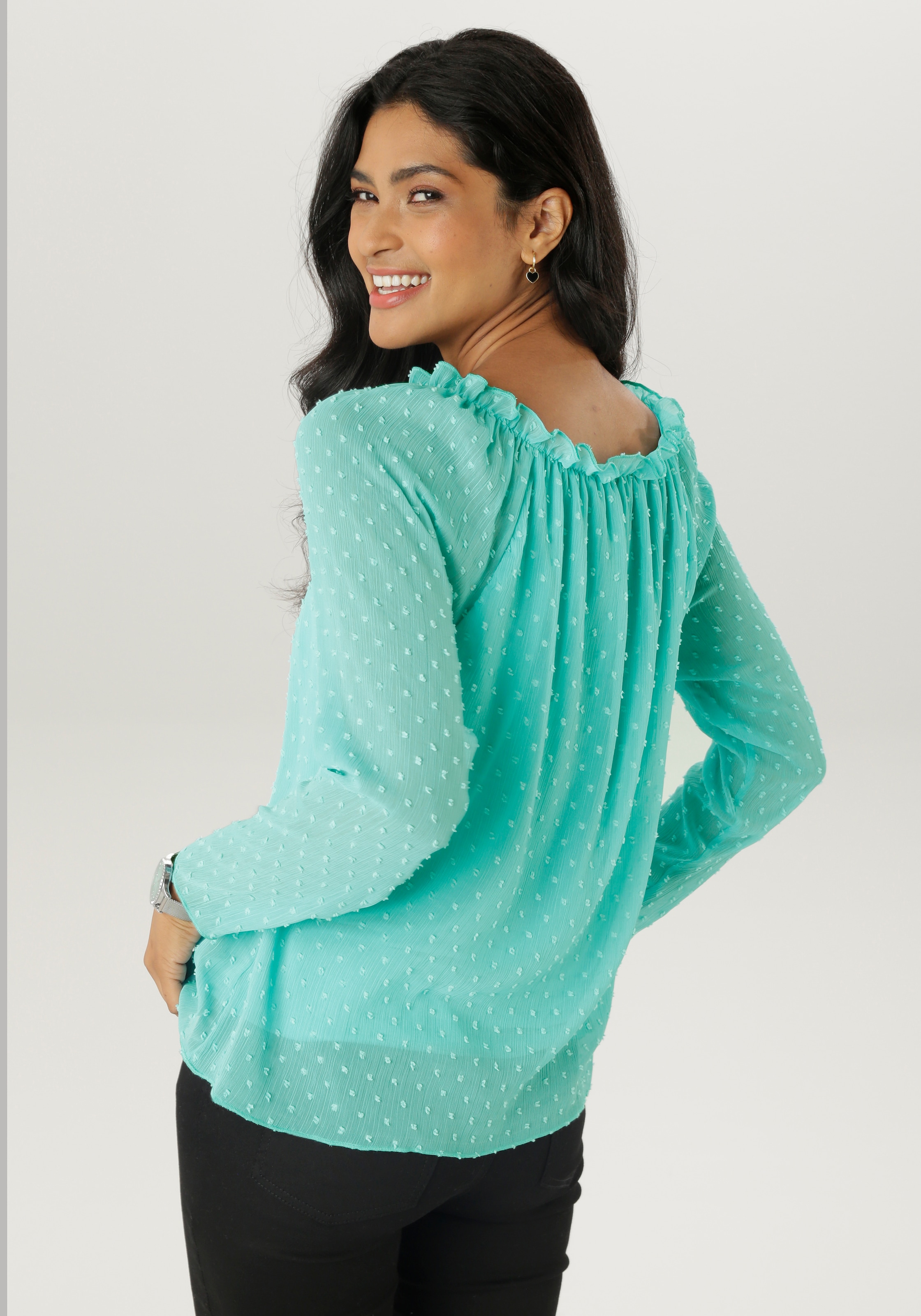 Aniston SELECTED Schlupfbluse, mit weiten Ausschnitt und elastischen Gummi