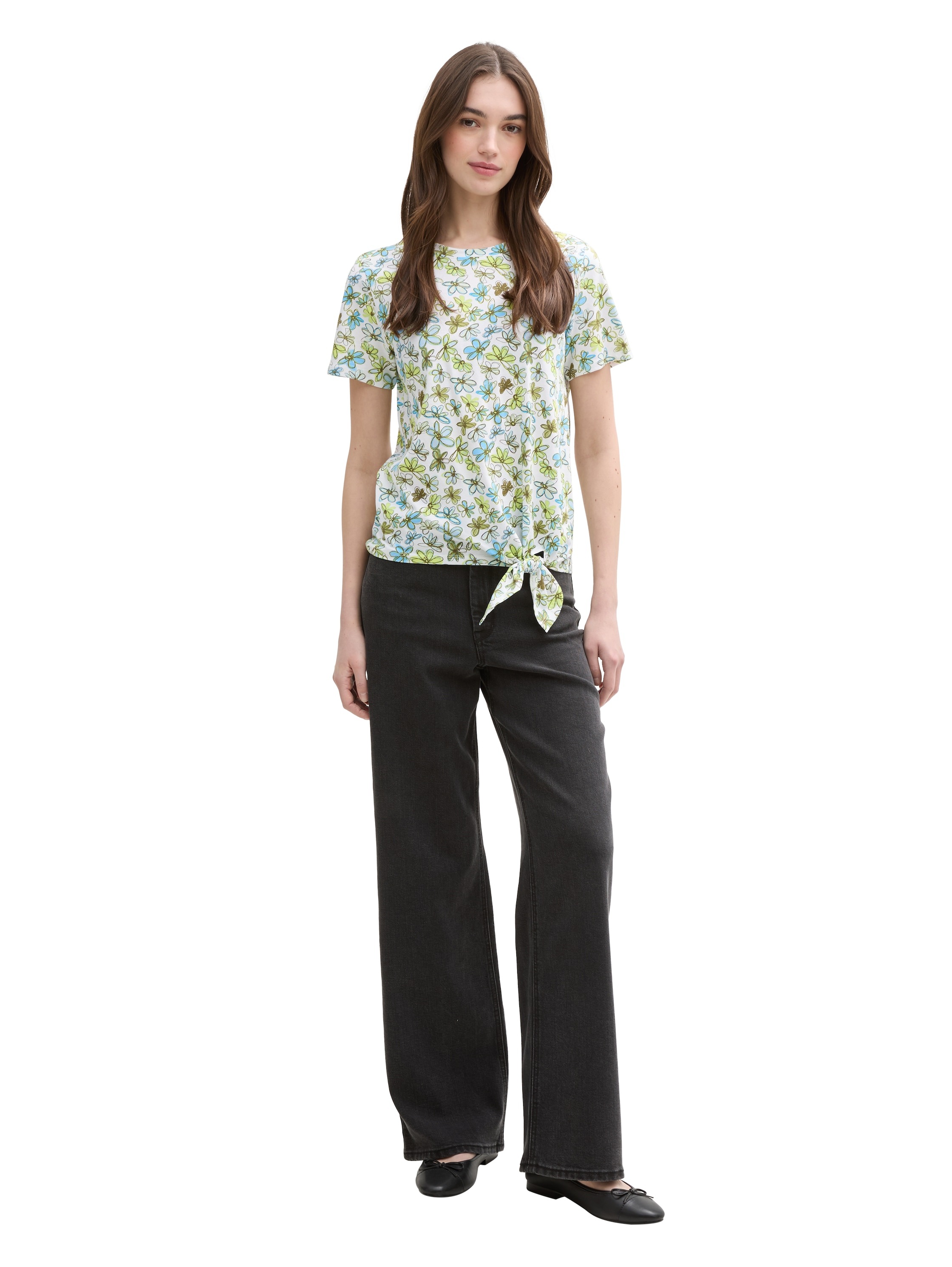 TOM TAILOR Denim T-Shirt, mit Minimalprint und seitlichem Knoten