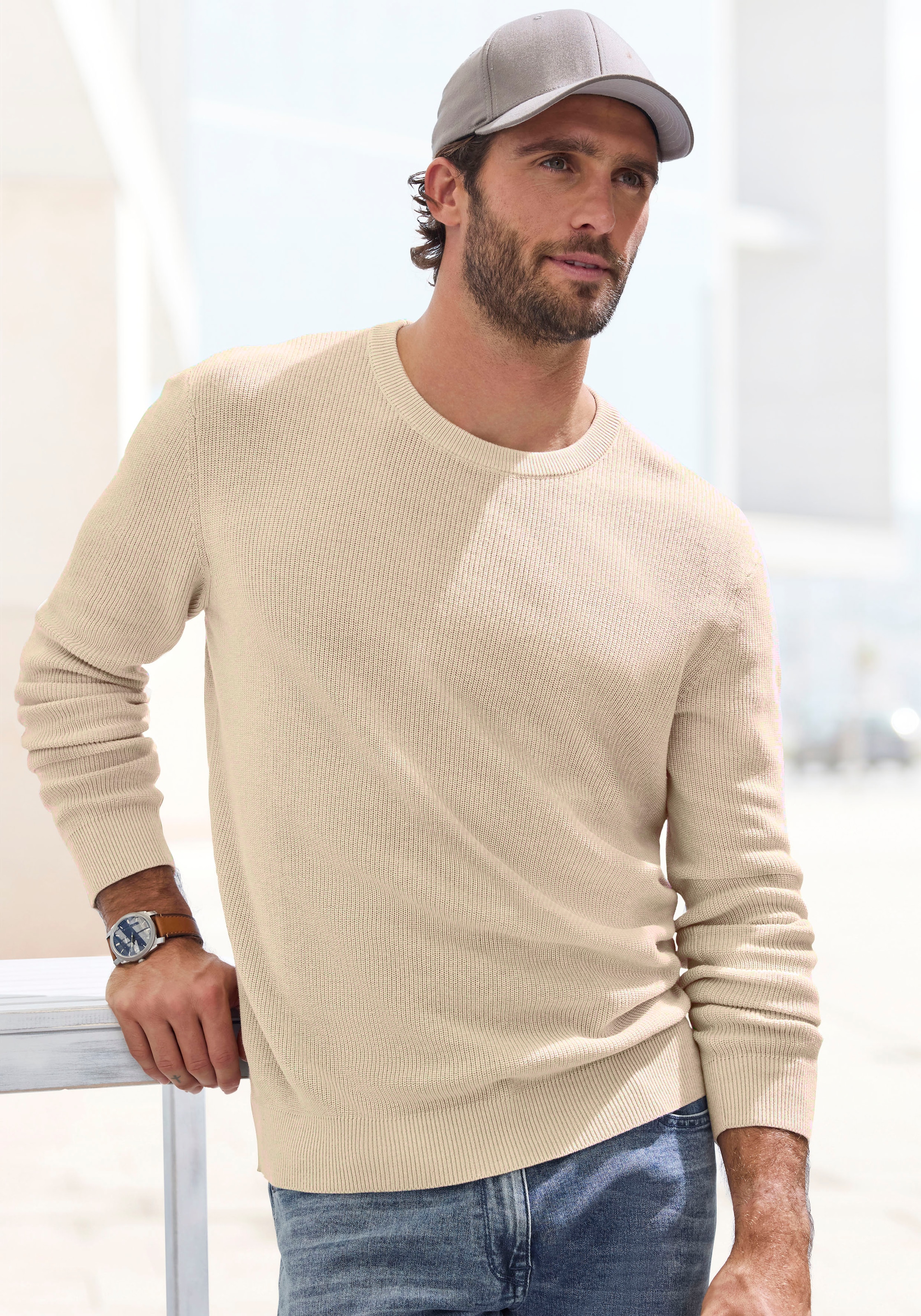 John Devin Strickpullover, Pullover in modischen Farben aus Baumwollmischung