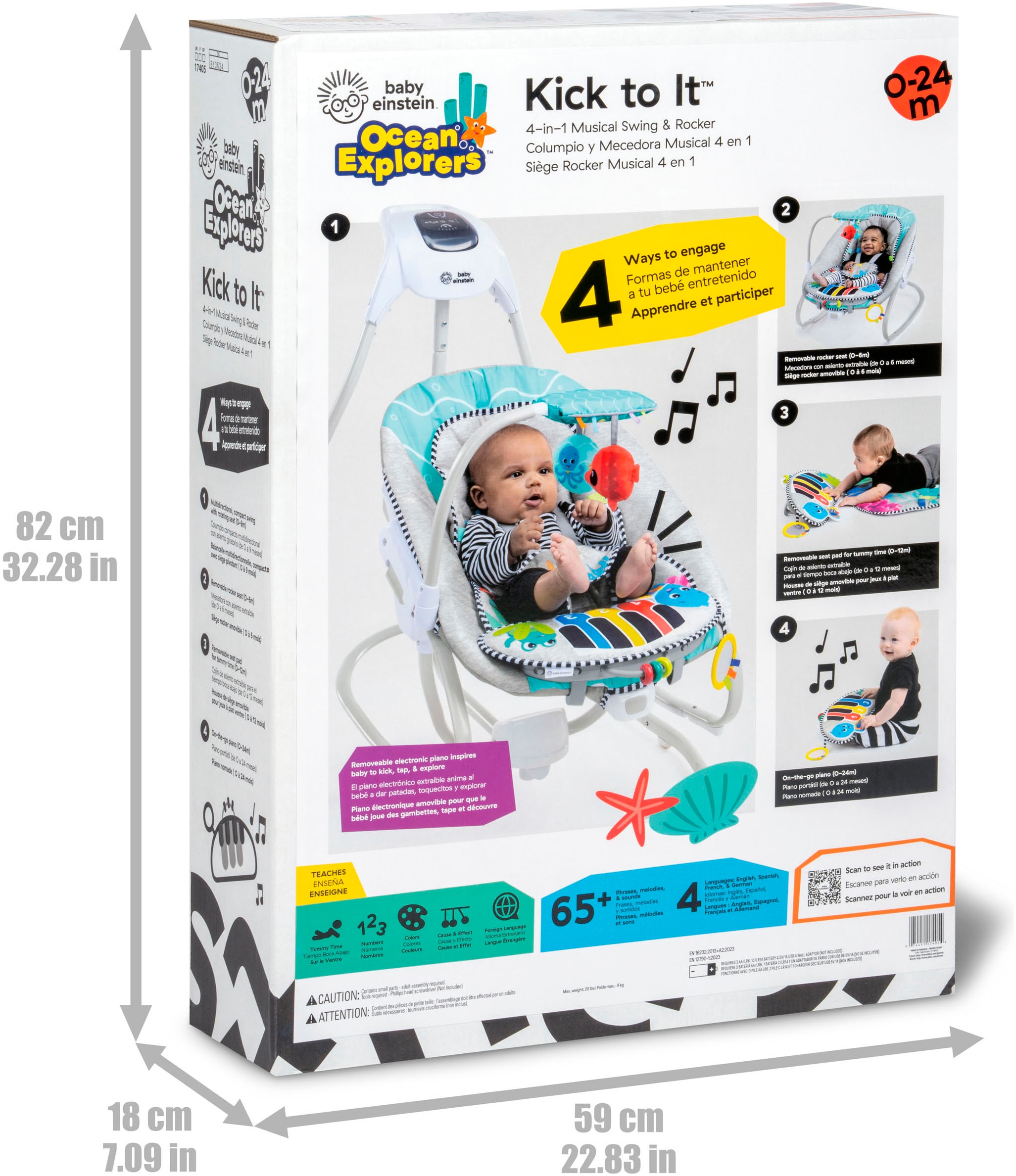 Baby Einstein Babywippe »Kick to It 4-in-1 Musical Swing & Rocker« bis 9 kg mit Sound-Effekt