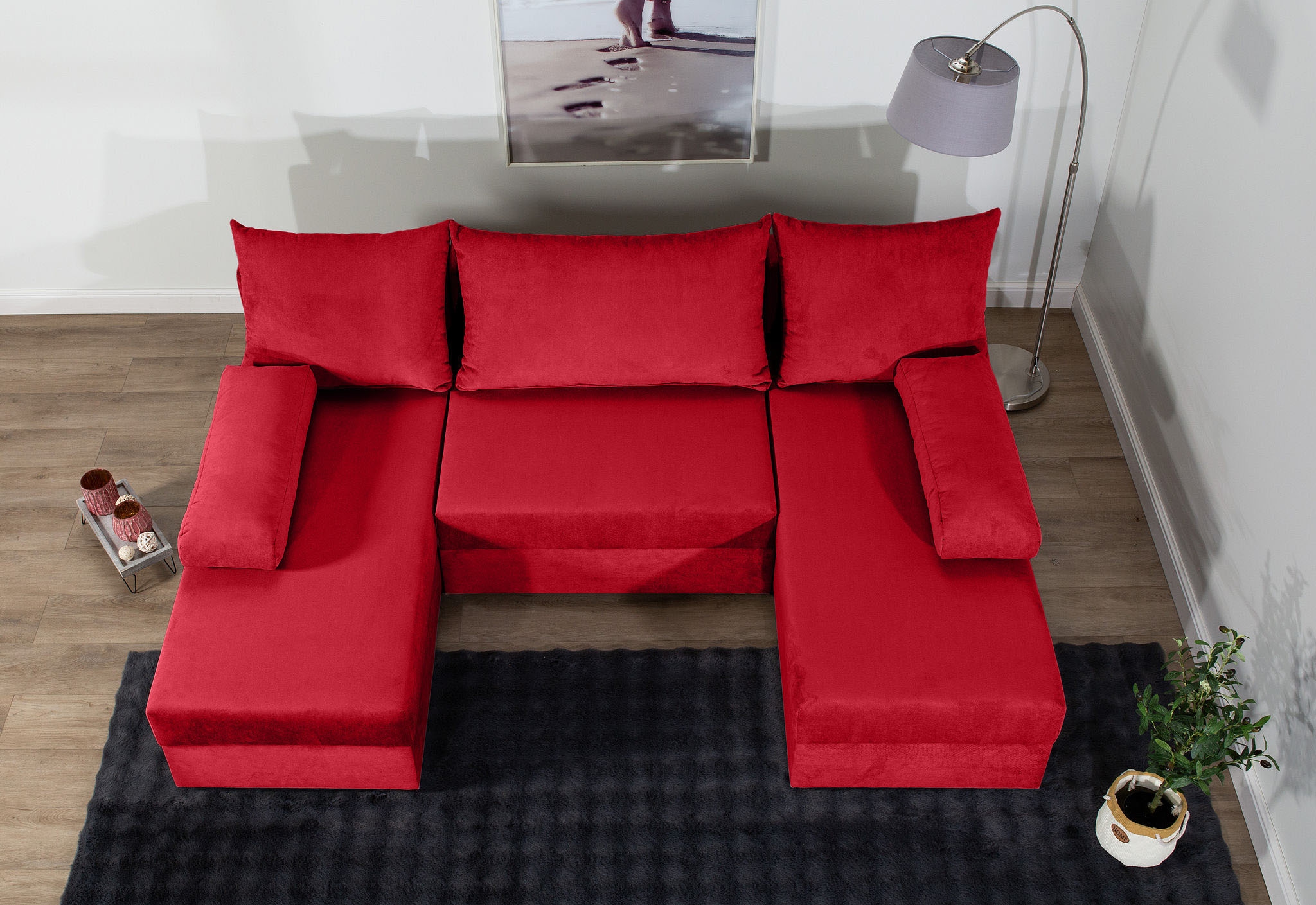COLLECTION AB Wohnlandschaft »Pico U-Form, Breite 220, mit Schlaffunktion, Bettkasten & Zierkissen«, Wohnlandschaft,2 X Ottomane,Polyätherschaum Polsterung