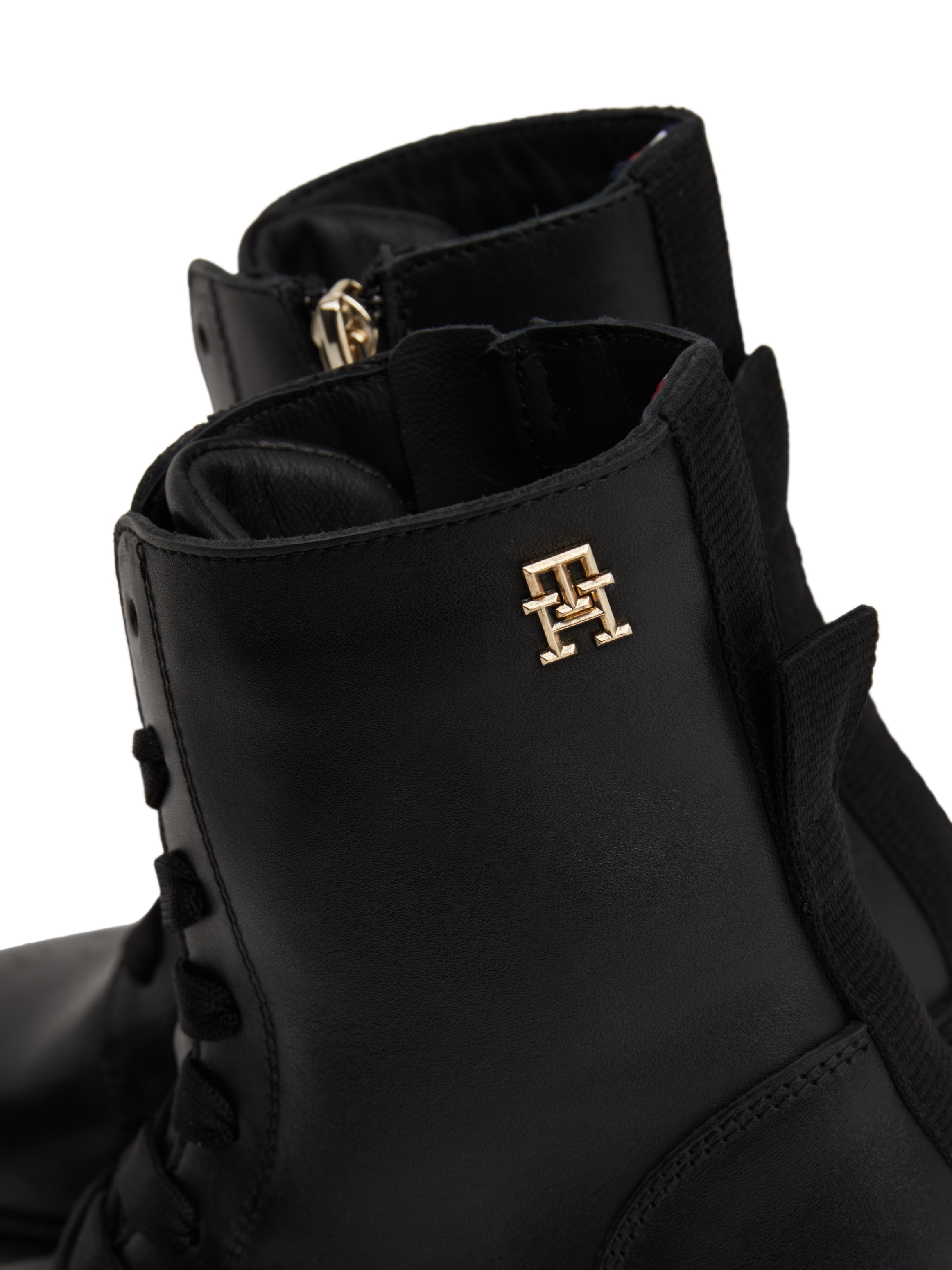 Tommy Hilfiger Schnürstiefelette »CHIC MID HEEL LEATHER LACE-UP«, Blockabsatz, Plateau, Schnürboots, Chunkyboots mit TH-Logo