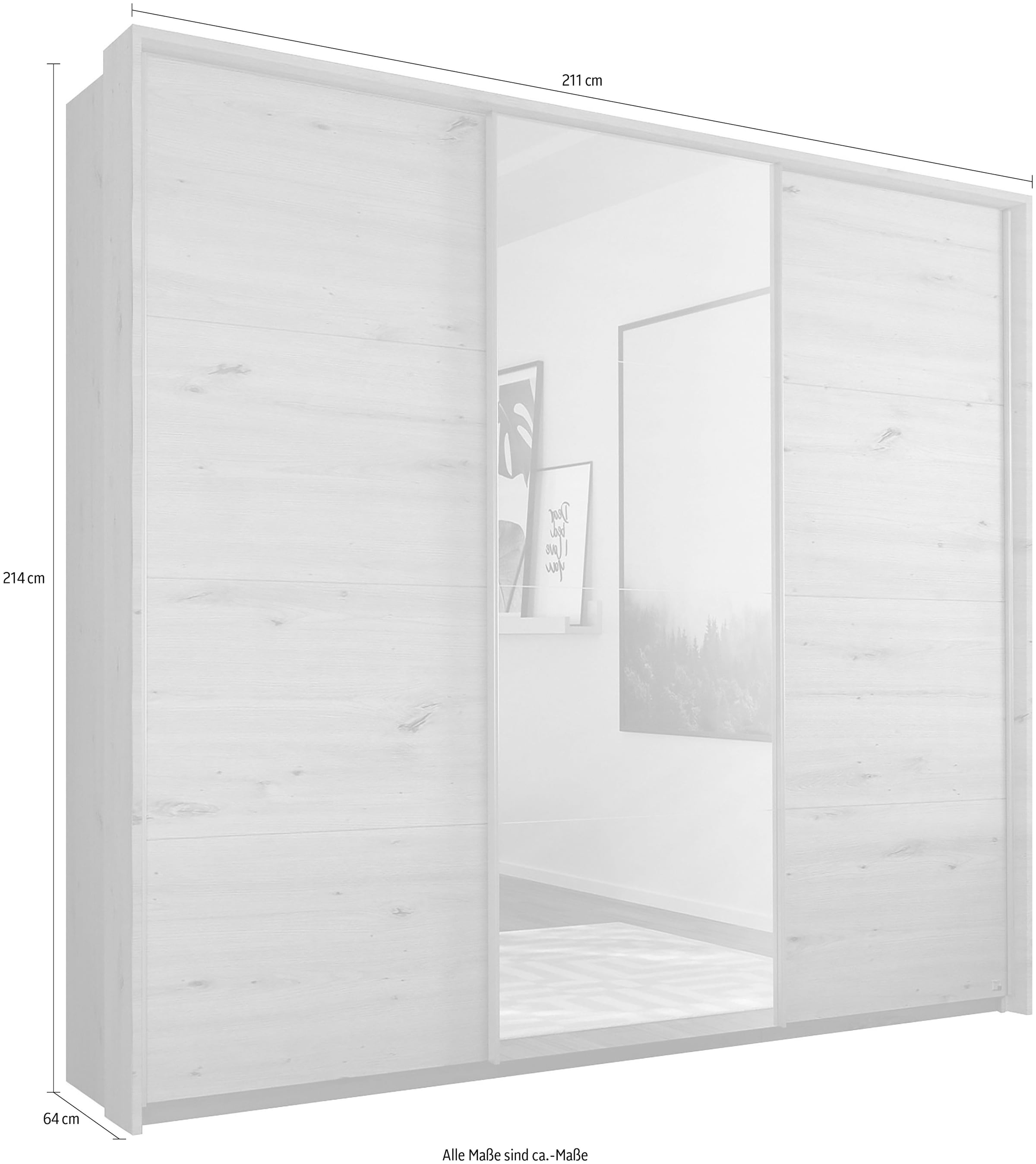 rauch Schwebetürenschrank »Kleiderschrank Schrank Garderobe Wäscheschrank TOMA mit Passepartout« Breiten 211/278/323/368 cm, Höhen 214/233 cm inkl. Passepartout,  inkl. Regaleinsatz sowie zusätzlichen Einlegeböden MADE IN GERMANY