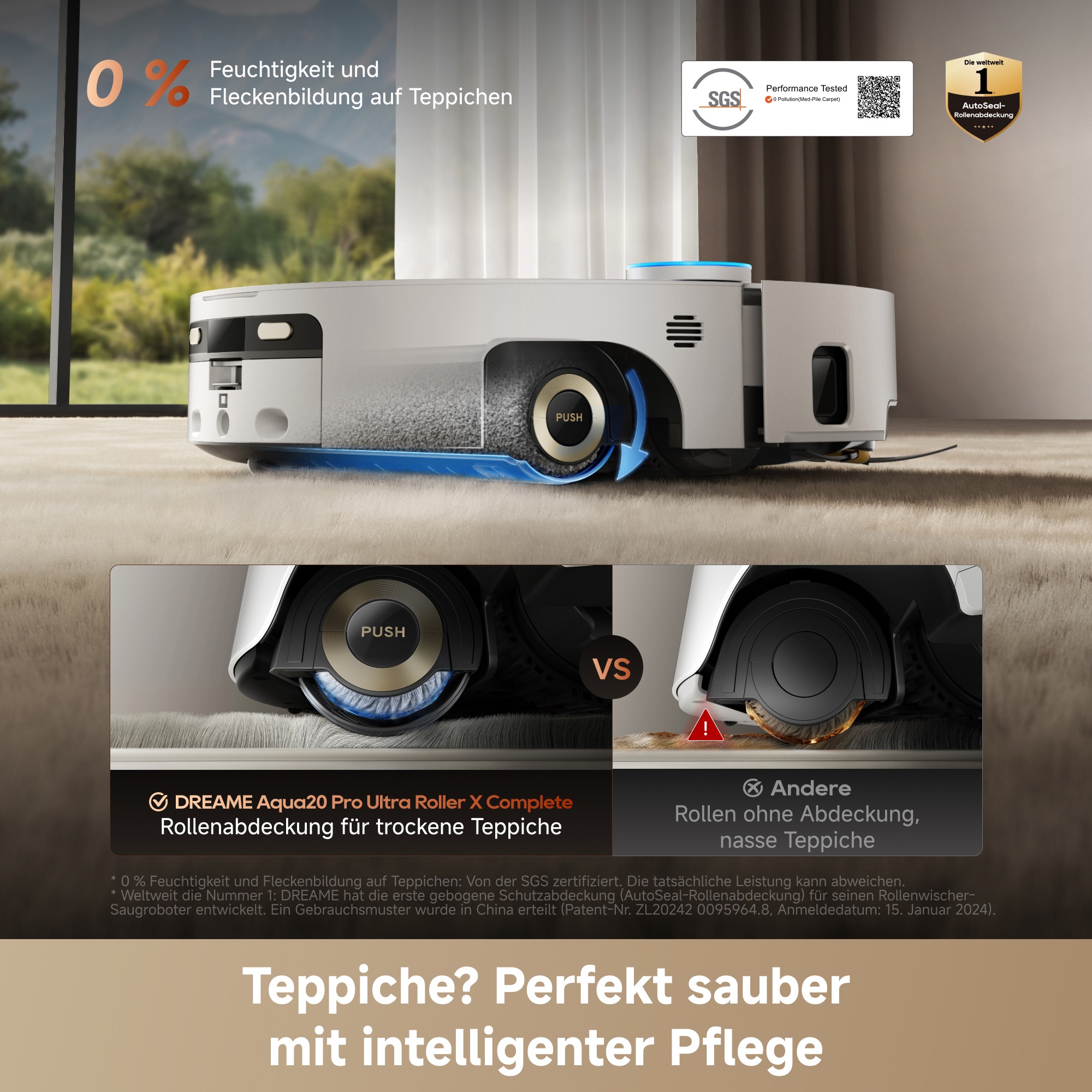 Dreame Nass-Trocken-Saugroboter »Aqua20 Pro Ultra Roller X Complete White« Vollautomatische Absaugstation, App-Steuerung