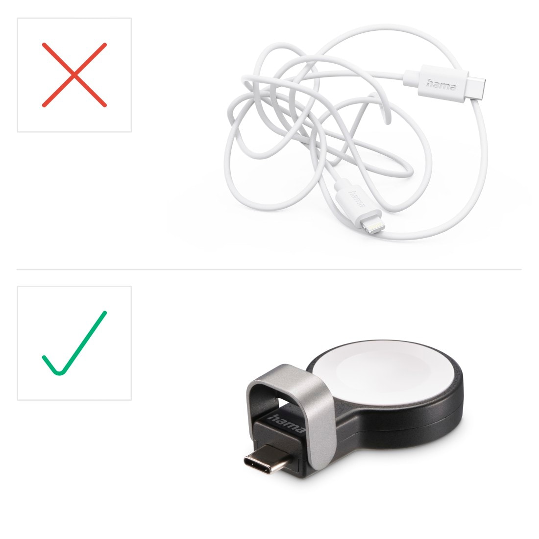 Hama USB-Ladegerät »Kabelloses Ladegerät für Apple Watch, mit USB-C Anschluss«, (1 St.), Wireless Charger, Magnetische Ausrichtung, Schnellladegerät