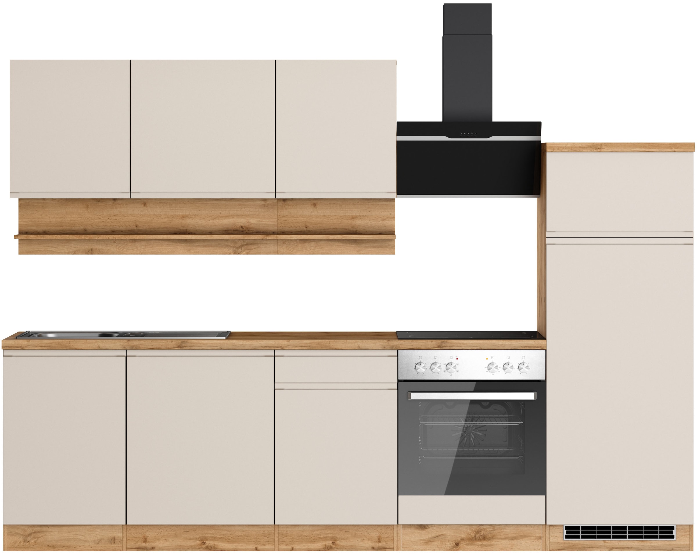 KOCHSTATION Küchenzeile »KS-Virginia,neu in verbesserter Ausführung« Arbeitsplatte 38 mm stark, Stauraum, Softclose,  Breite 280 cm, Soft-Close, wahlweise mit E-Geräten