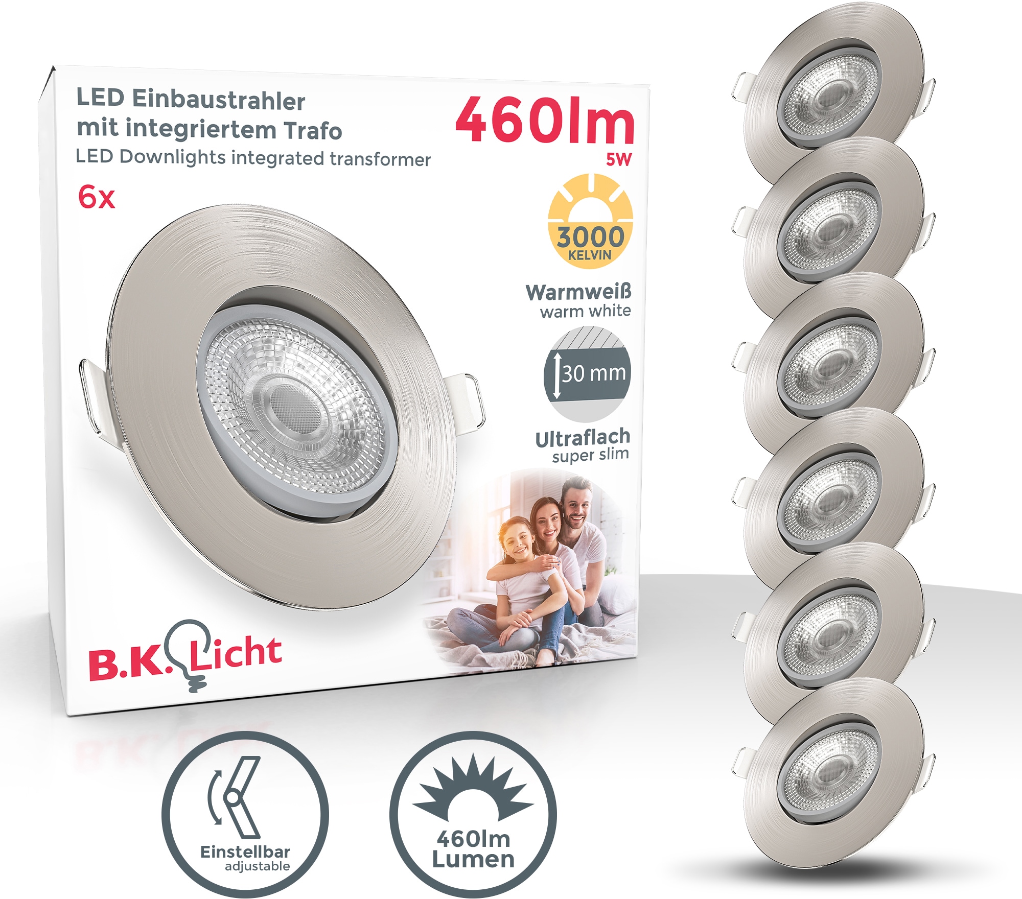 LED Einbauleuchte, 6er Set, LED fest integriert, Schutzklasse IP23