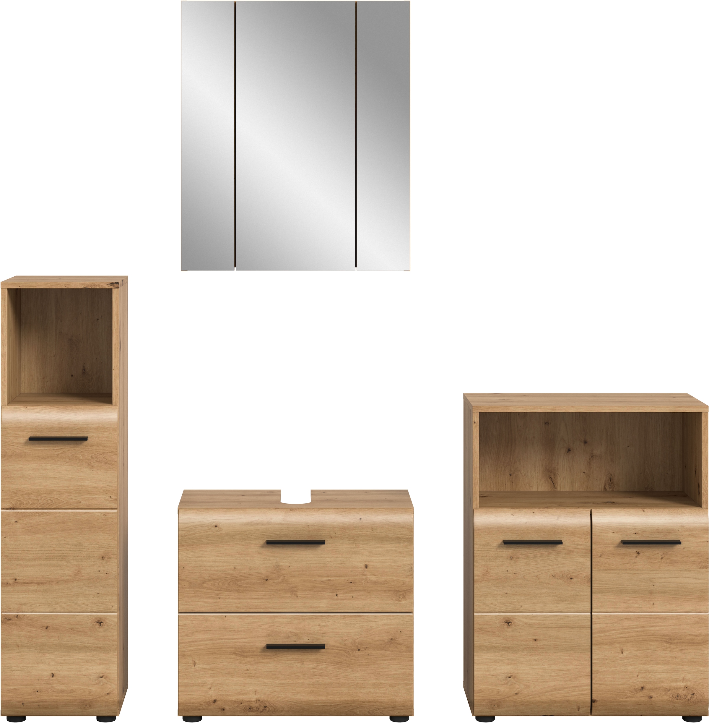 welltime Badmöbel-Set »FLORENZ,  4-teilige Badkombination, hochwertige MDF-Front« Set, Midischrank hoch, WBU, Spiegelschrank, Midischrank breit, 4 Stk. tlg.