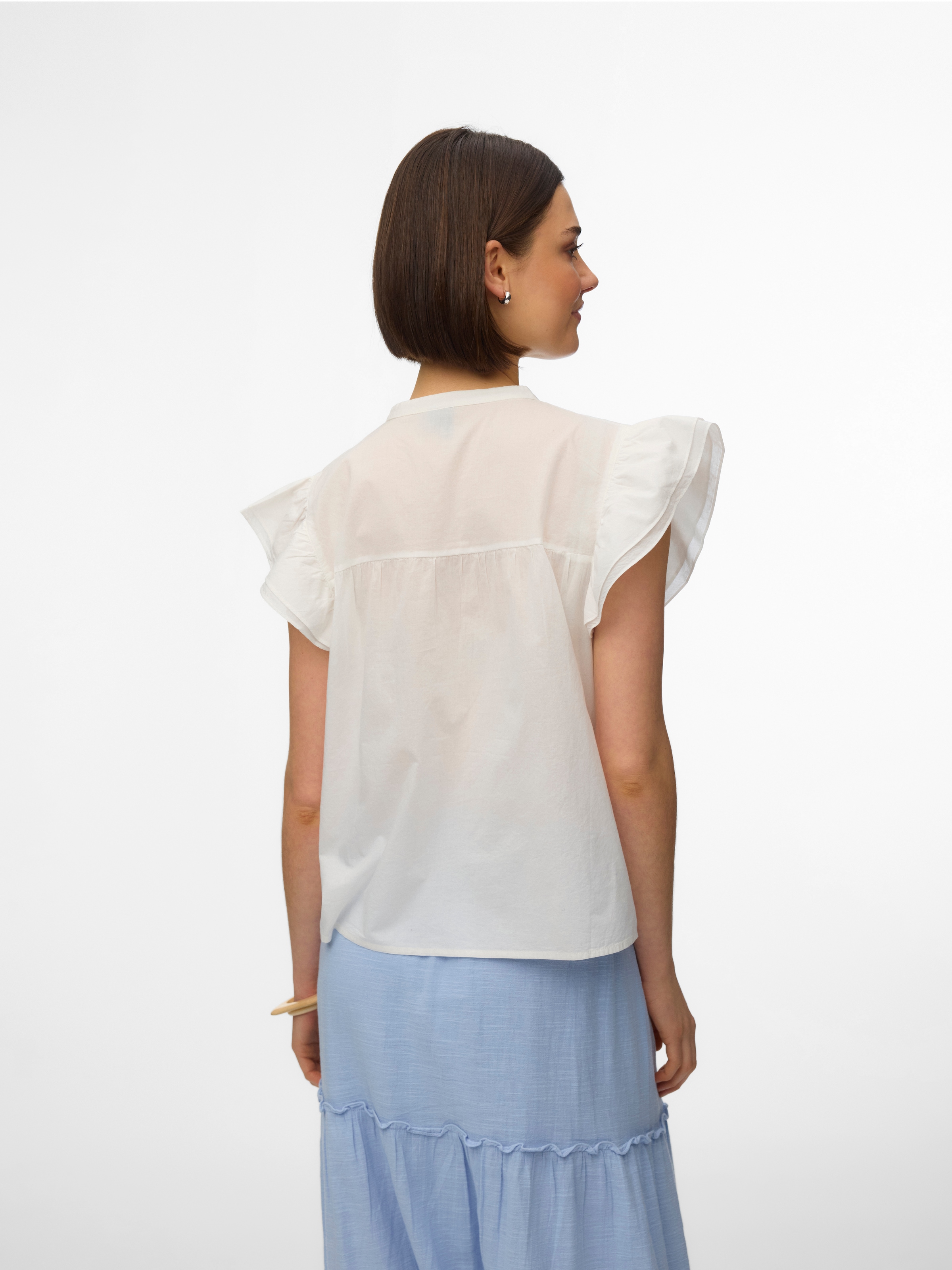 Vero Moda Kurzarmbluse »VMLINE SS V-NECK TOP WVN NOOS« Baumwolle, Lochstickerei