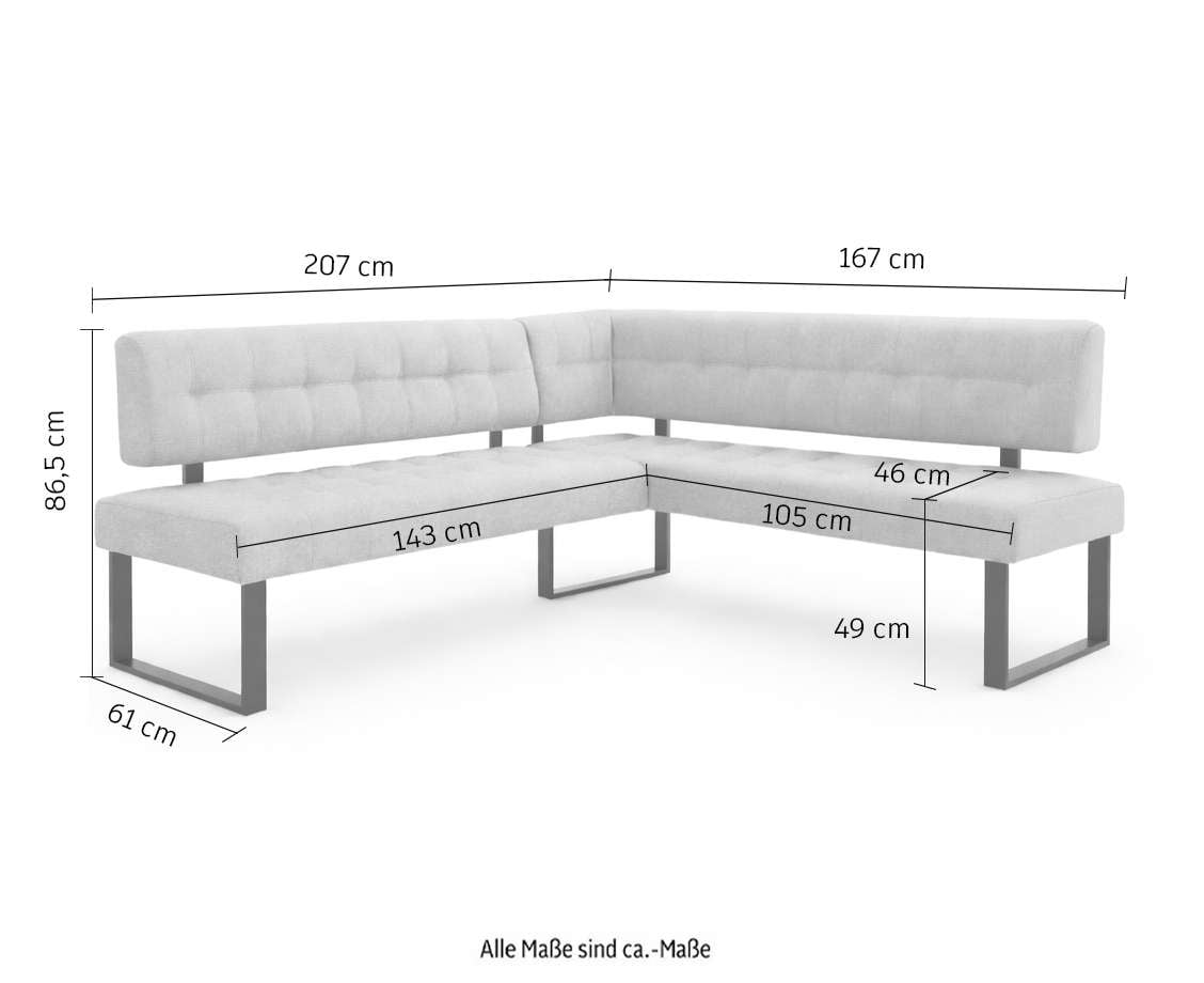 Home affaire Eckbank »Mia Küchenbank, Polsterbank, Esszimmerbank, 207x167 cm« Moderne Bank und  Farben, Sitzplatzanzahl: 5, Frei in Raum stellbar