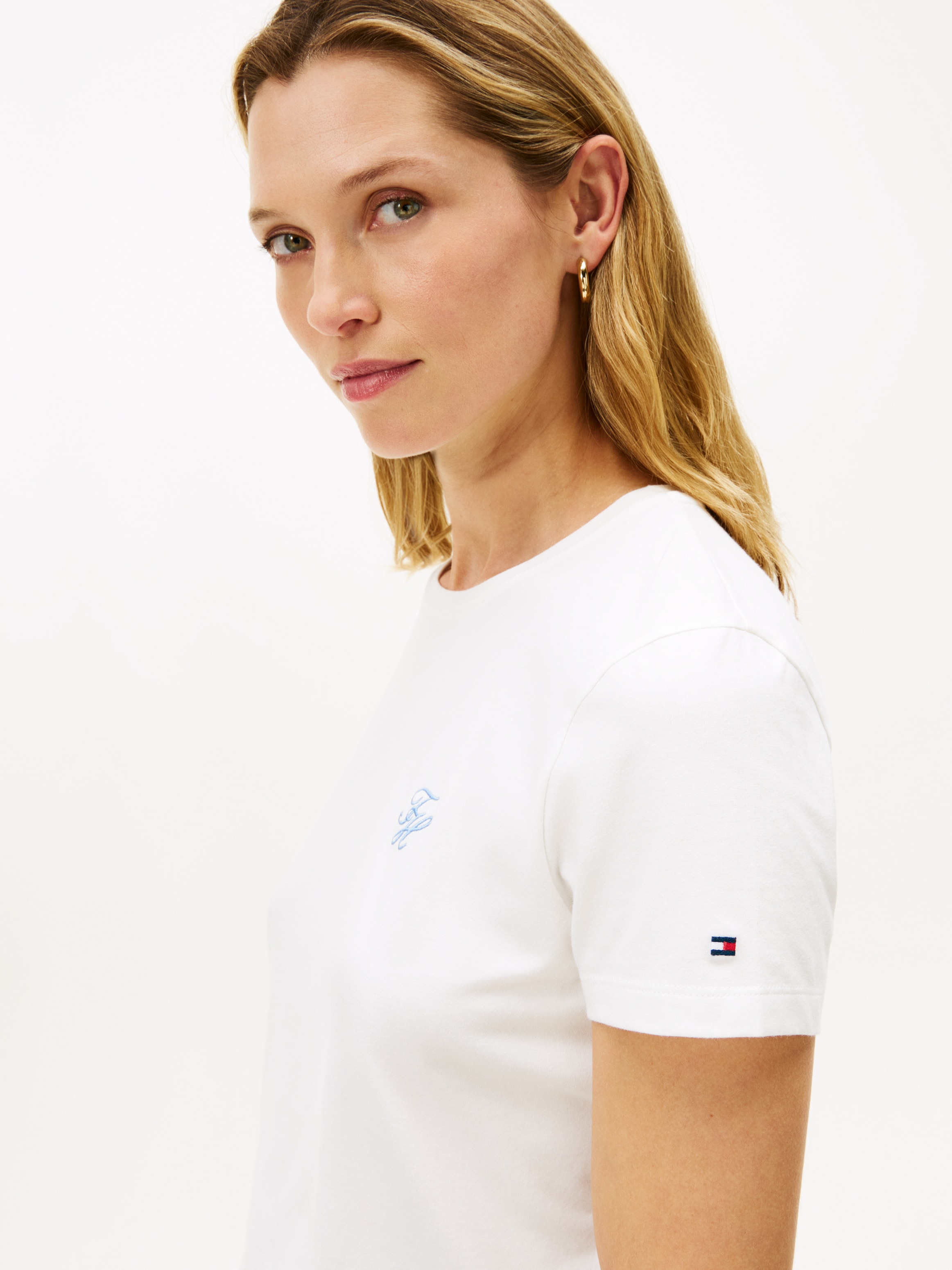Tommy Hilfiger Kurzarmshirt »TH SCRIPT REG C-NK SS TEE« Stretch, Baumwollmischung, regular fit