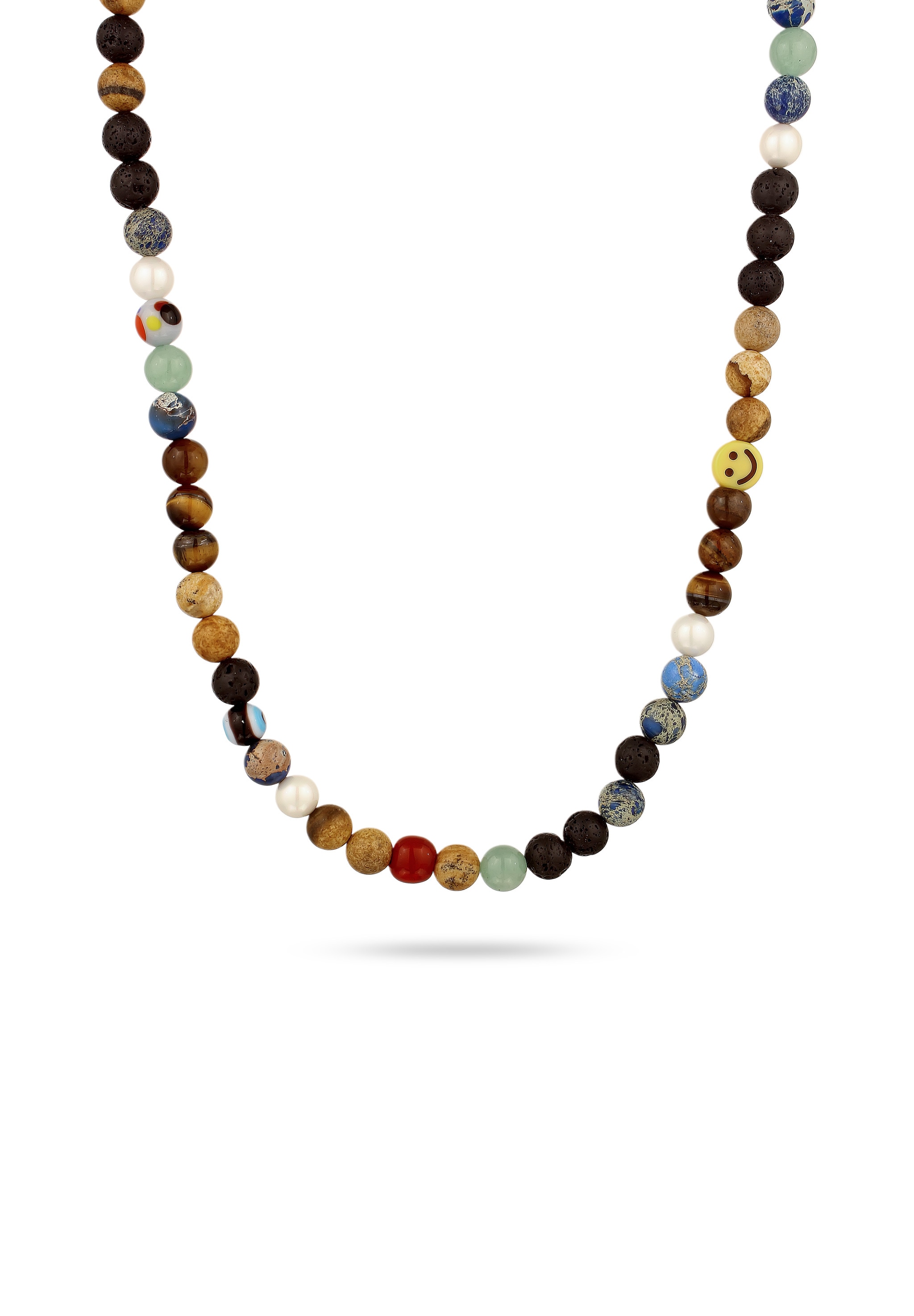 Kuzzoi Silberkette »Halskette Beads mit Smiling Face Silber Tigerauge Braun 925 Sterling Silber«