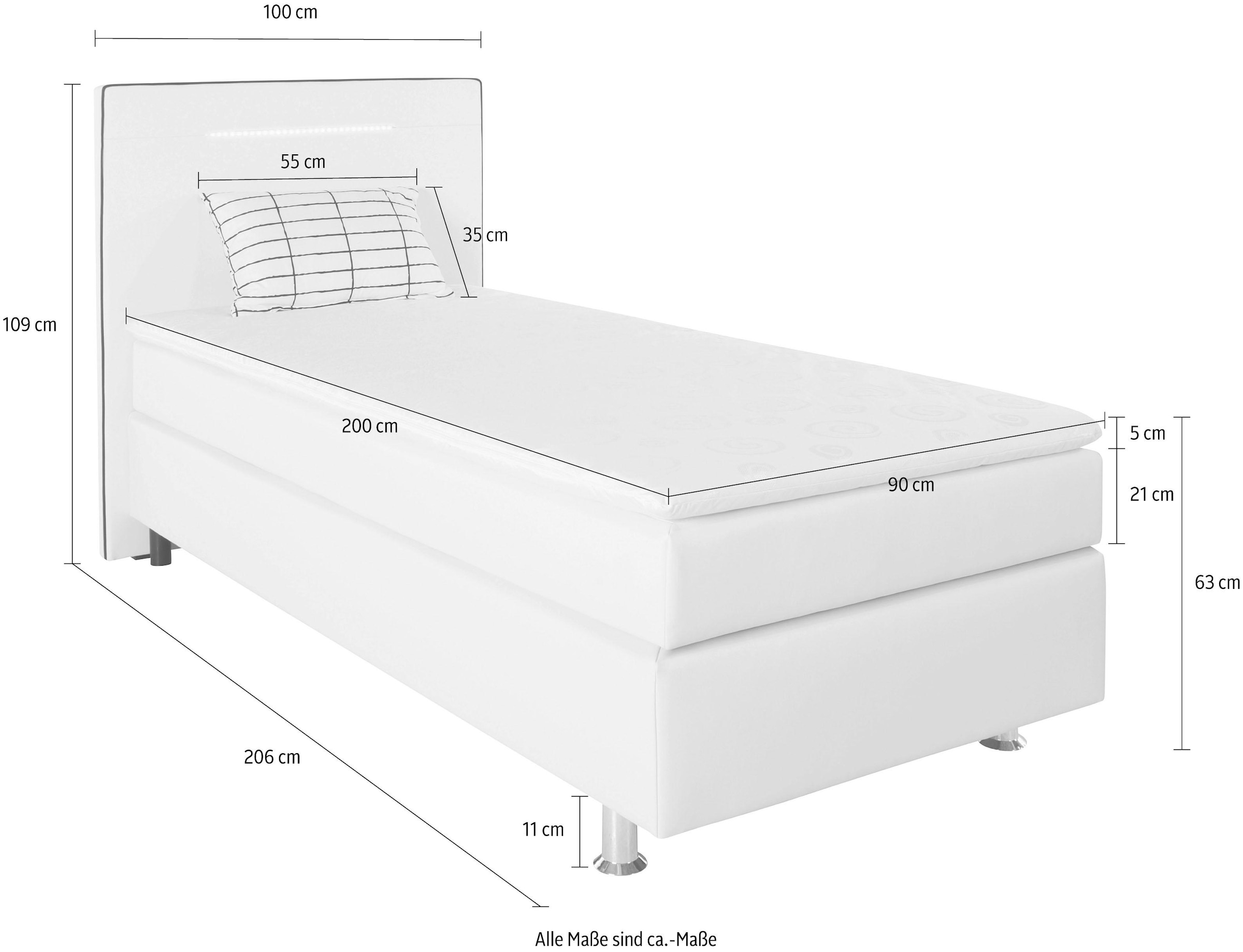 COLLECTION AB Boxspringbett »London, inklusive Topper und Kissen, mit LED-Beleuchtung«, Boxspringbett erhältlich in 90cmx200cm, 140cmx200cm & 180cmx200cm