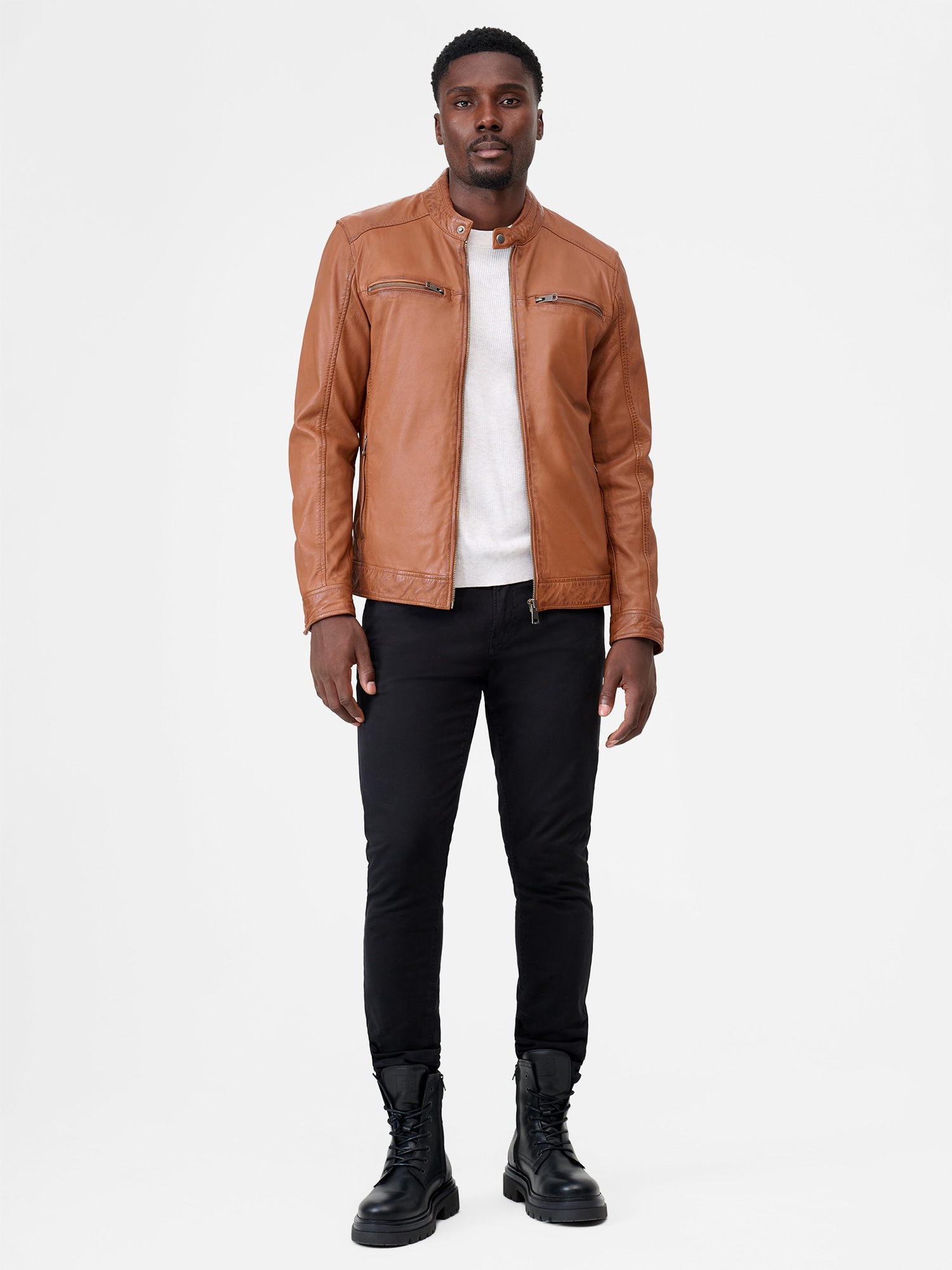 RICANO Bikerjacke »Lederjacke Cedrik« ohne Kapuze Handgefertigt aus echtem Leder