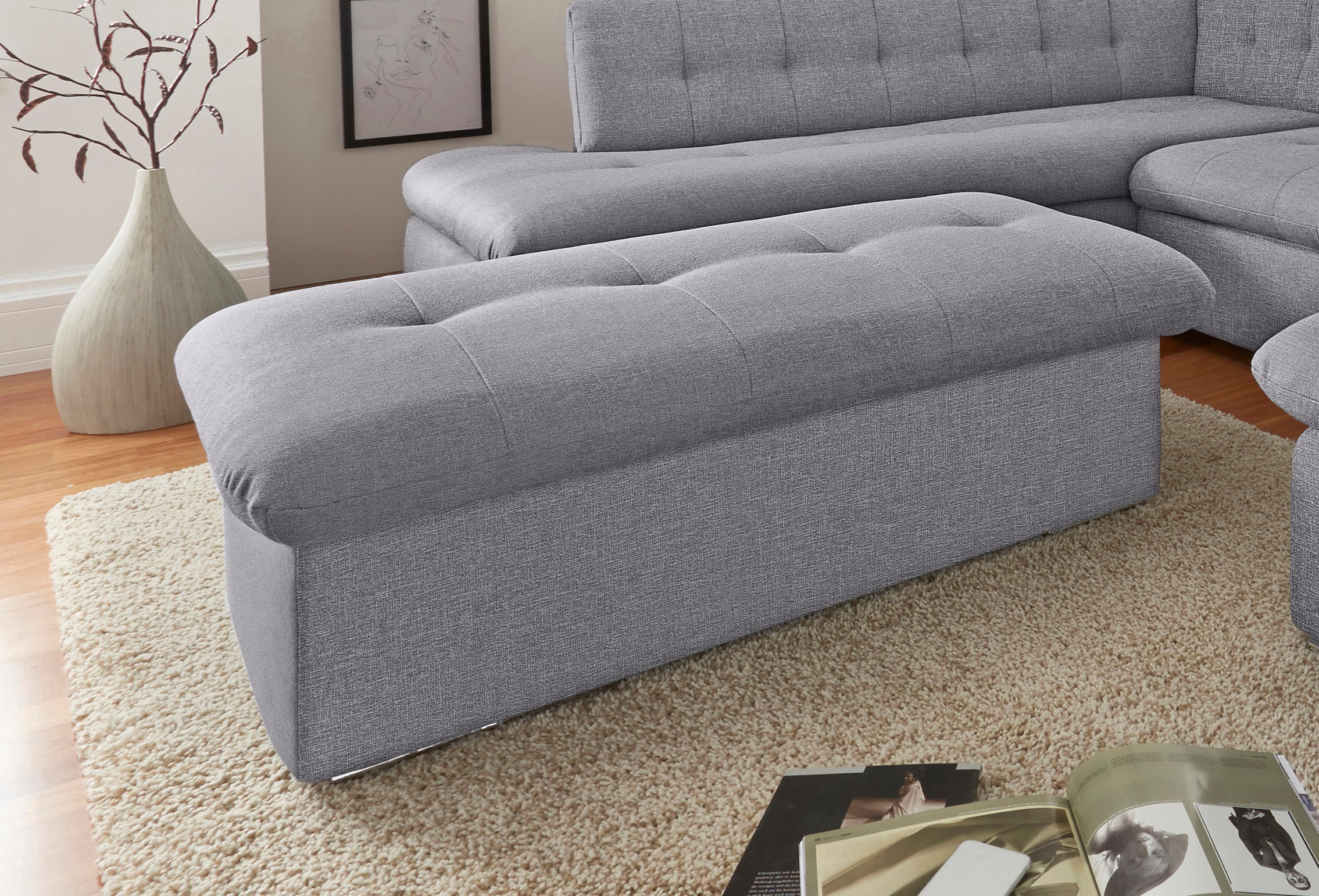 TRENDMANUFAKTUR Hocker »Reggae II, Bankhocker mit toller Detailverarbeitung im Sitz«, mit Stauraumfach