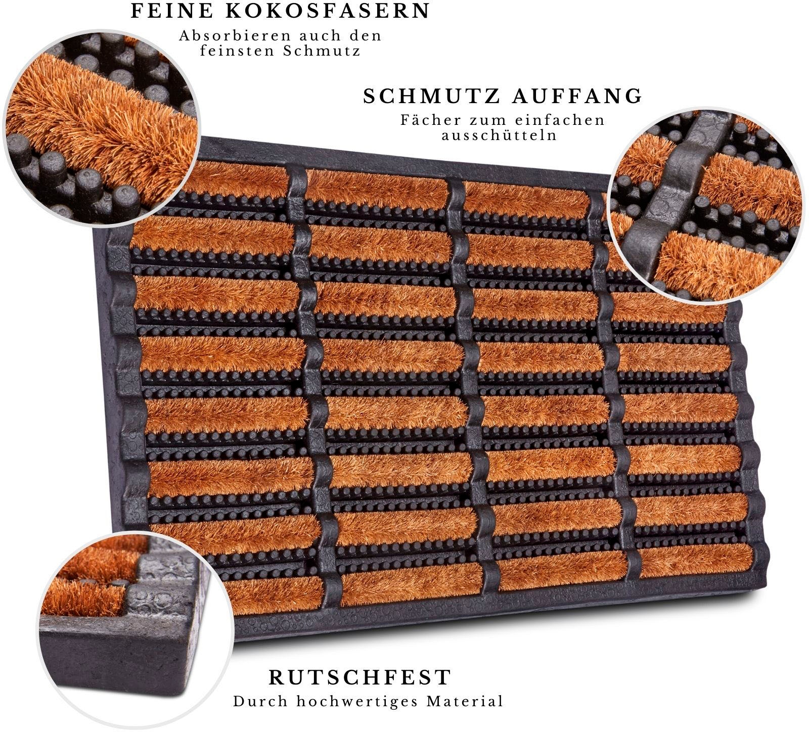 HANSE Home Fußmatte »Schmutzfangmatte Brushes Mat, Türmatte«, rechteckig, 25 mm Höhe, Kokos, Gummi, Schmutzfangmatte, Outdoor, Rutschfest, Innen, Kokosmatte