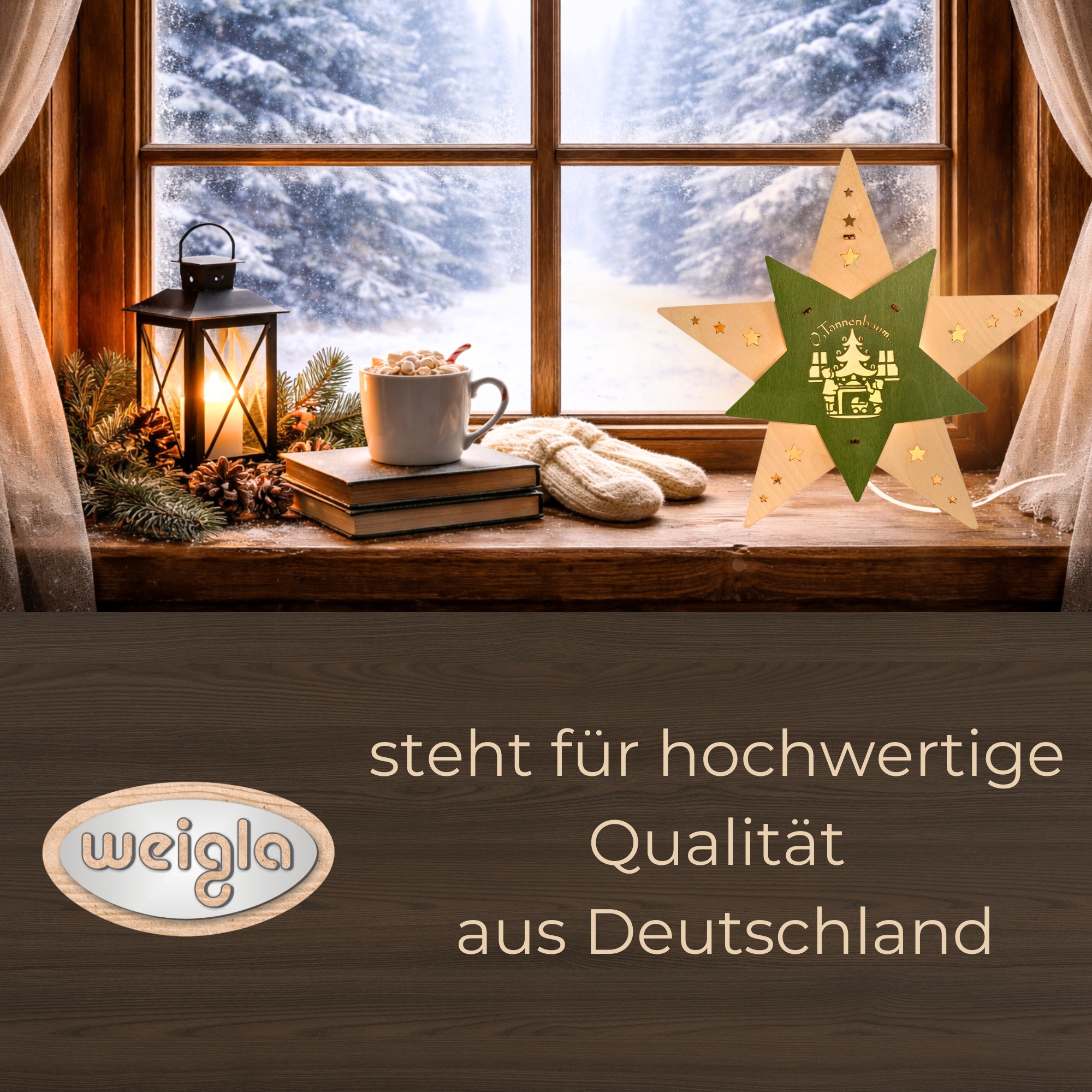 Weigla Dekostern »LED Oh Tannenbaum, Dekoleuchte aus Holz, NATUR-GRÜN«